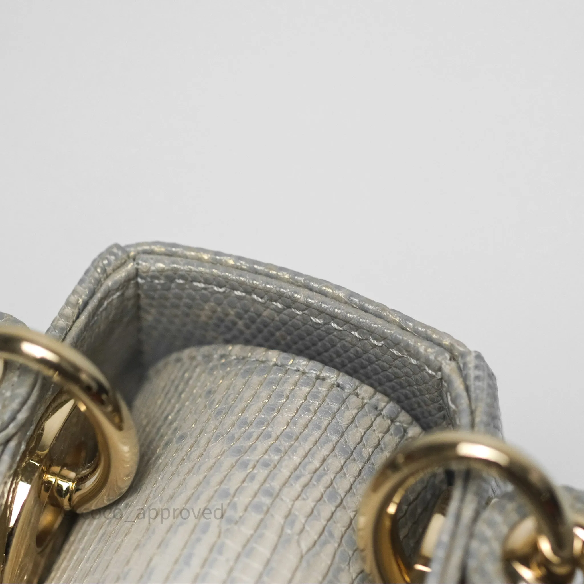 Dior Mini Lady Dior Ombre Grey White Lizard Gold Hardware