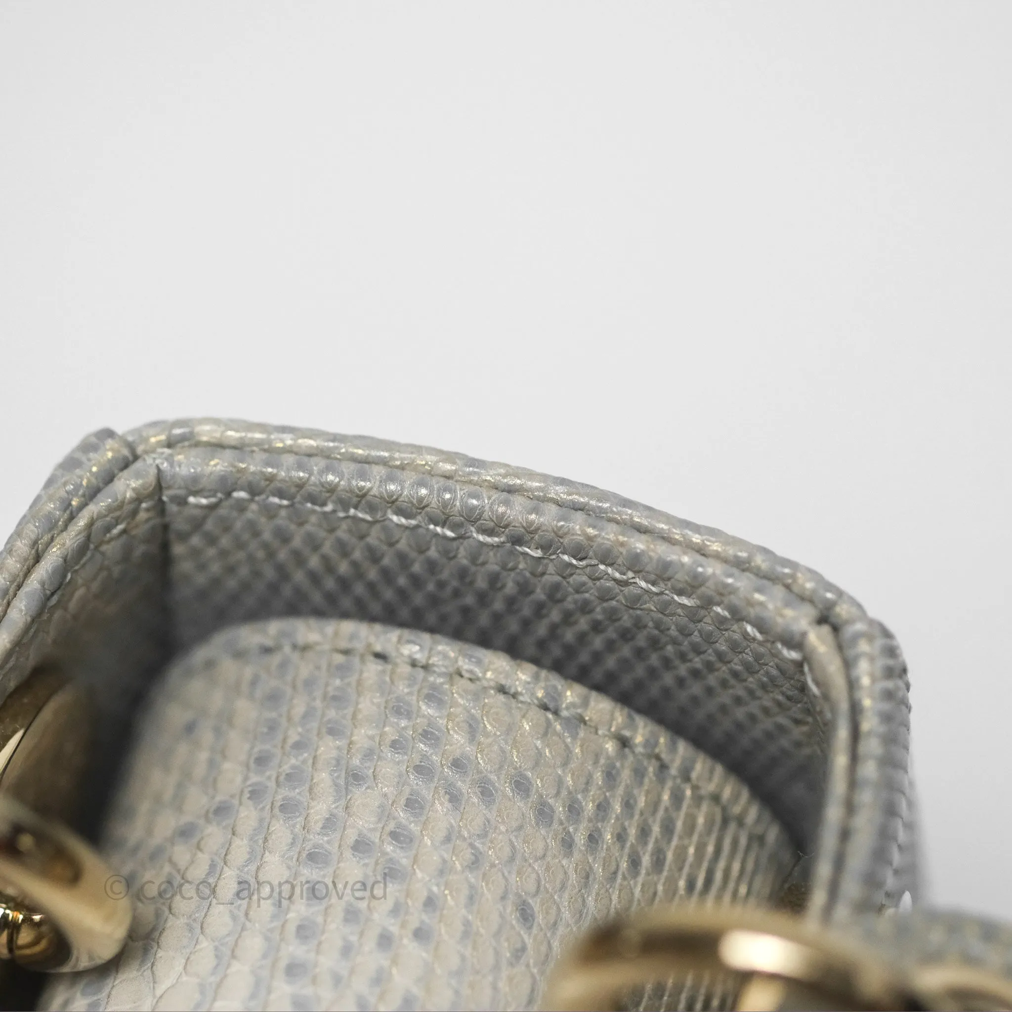 Dior Mini Lady Dior Ombre Grey White Lizard Gold Hardware