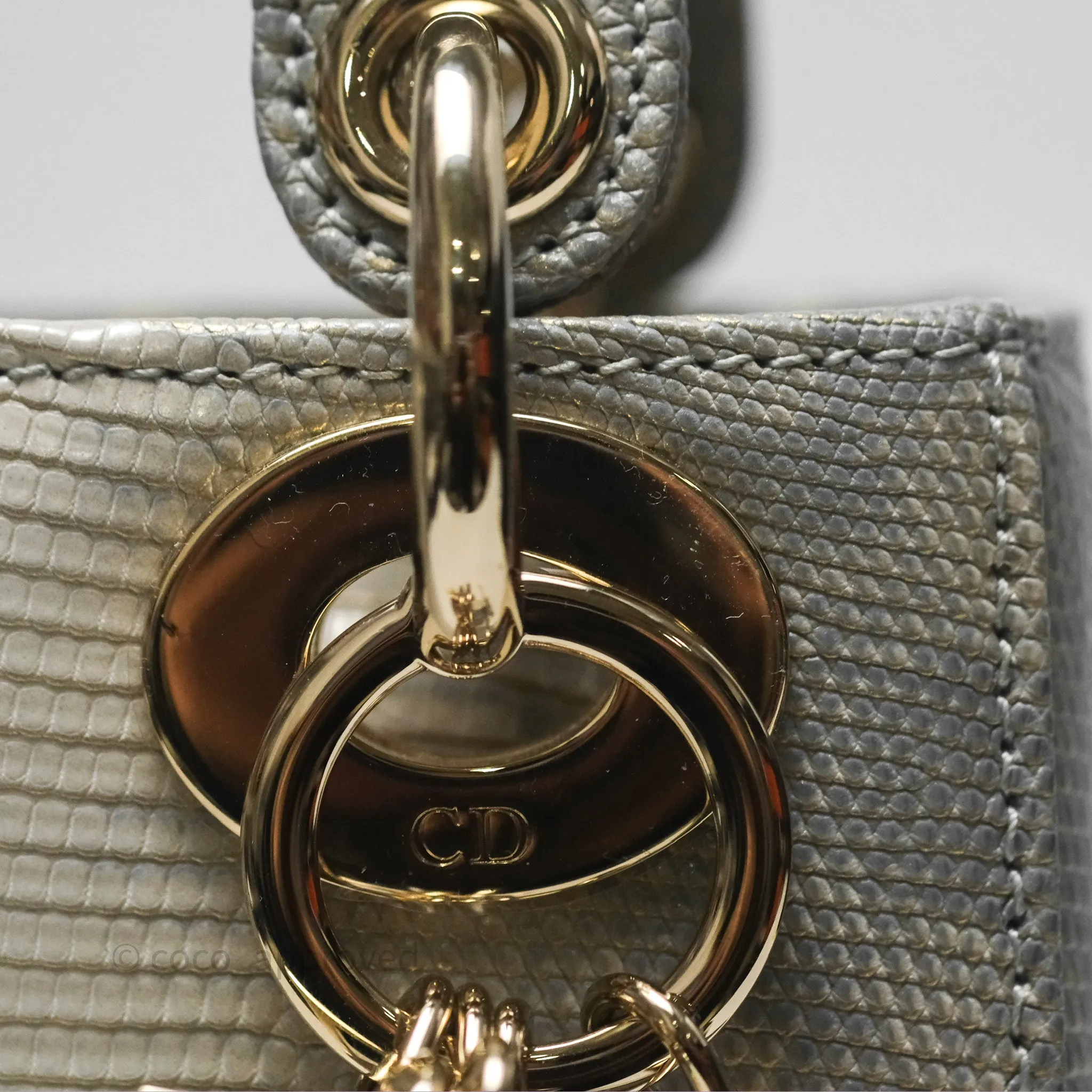Dior Mini Lady Dior Ombre Grey White Lizard Gold Hardware