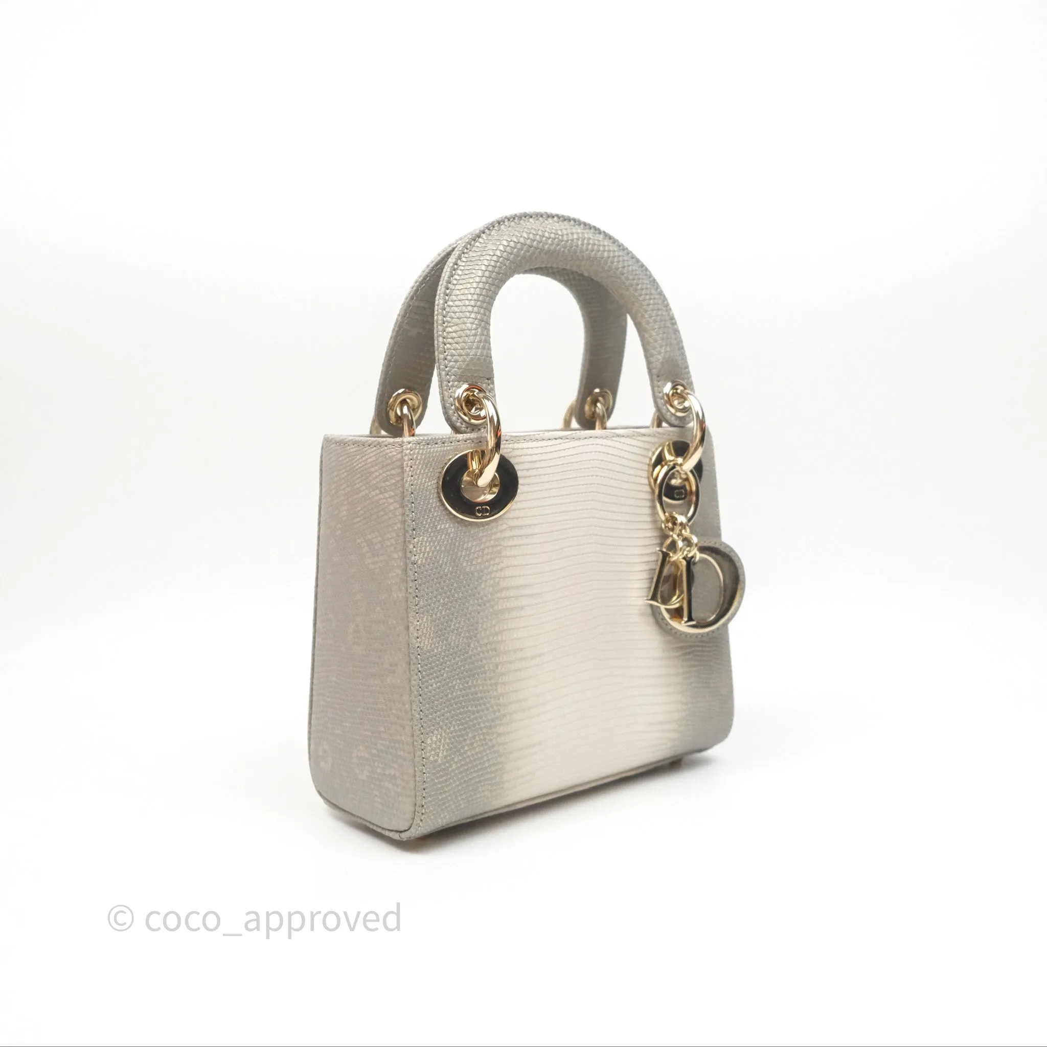 Dior Mini Lady Dior Ombre Grey White Lizard Gold Hardware