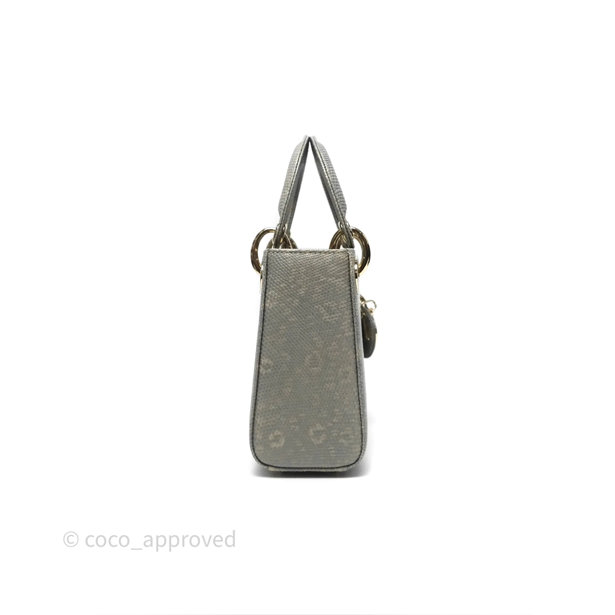 Dior Mini Lady Dior Ombre Grey White Lizard Gold Hardware