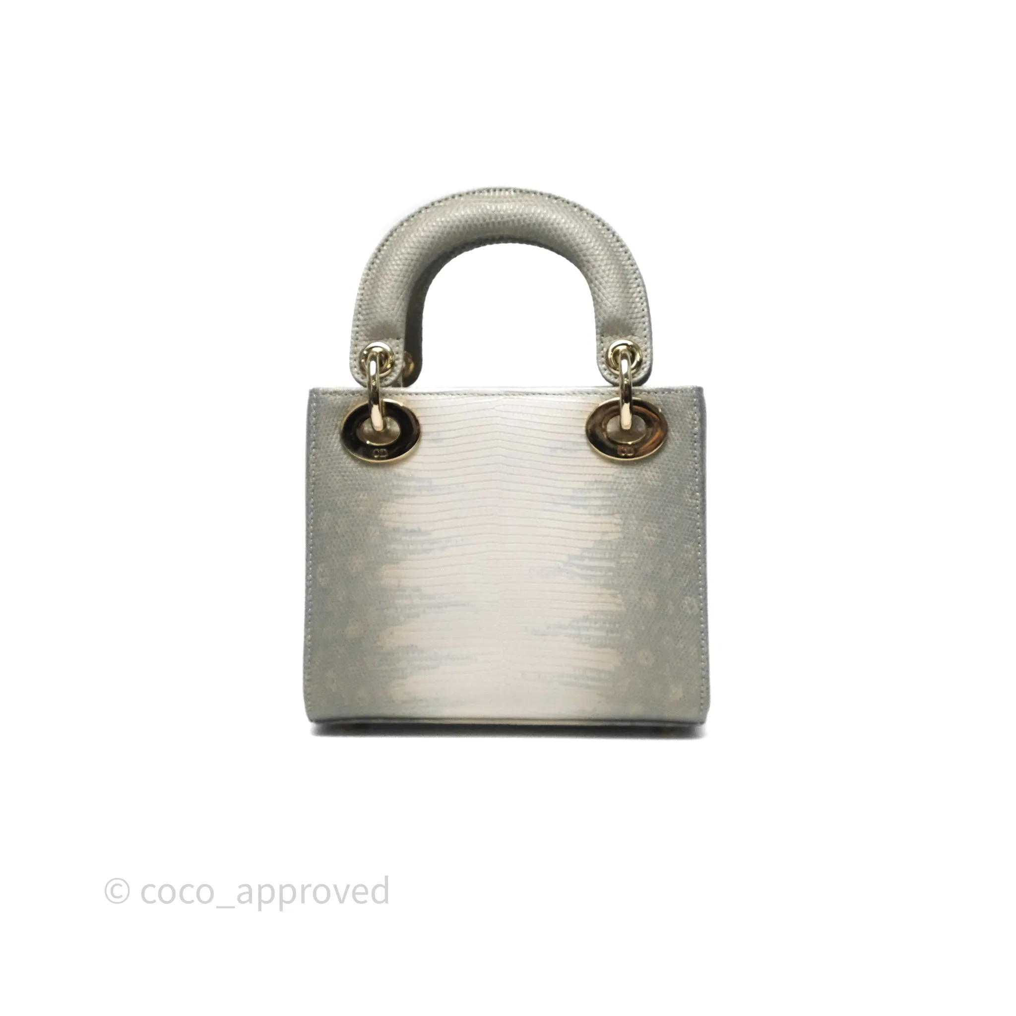 Dior Mini Lady Dior Ombre Grey White Lizard Gold Hardware