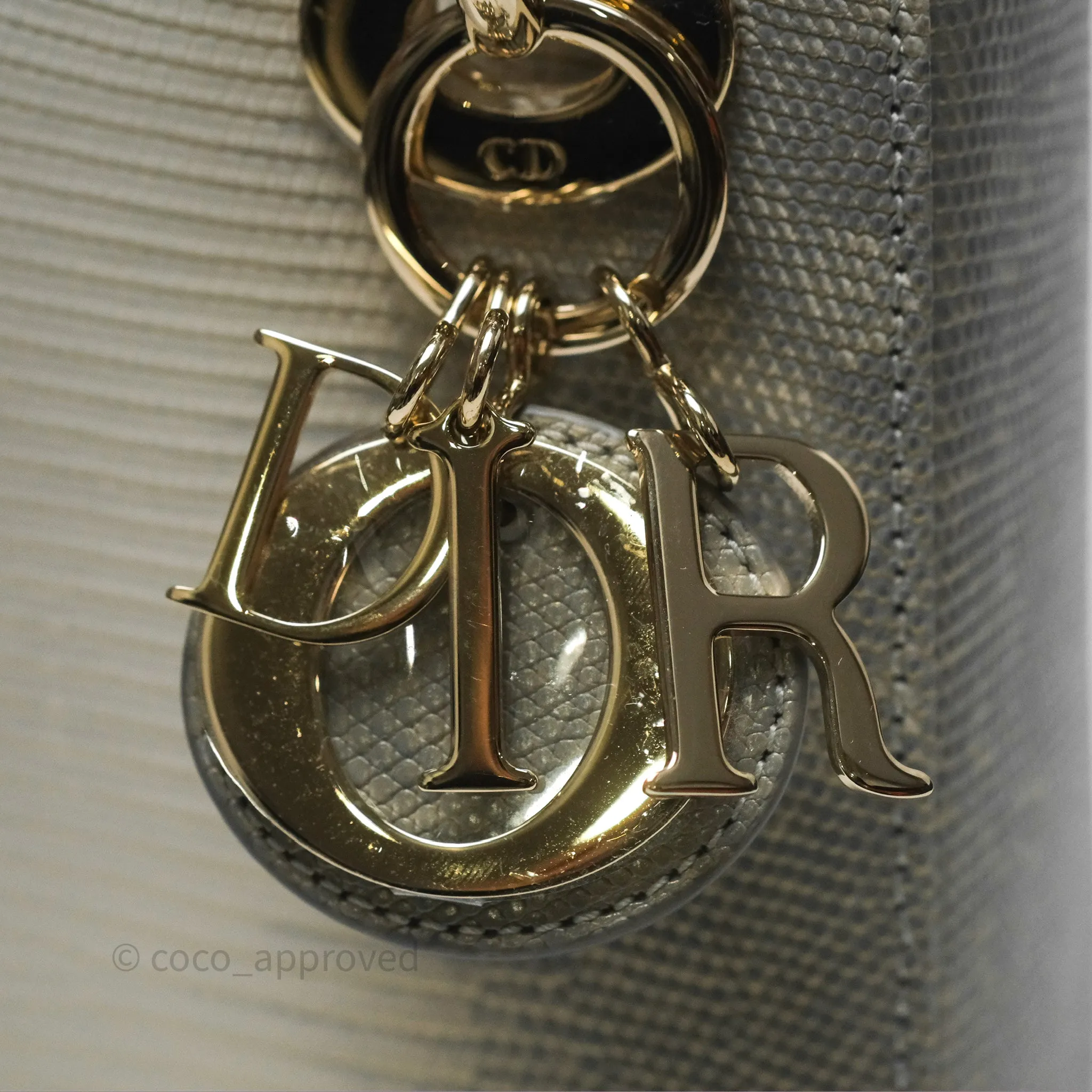 Dior Mini Lady Dior Ombre Grey White Lizard Gold Hardware