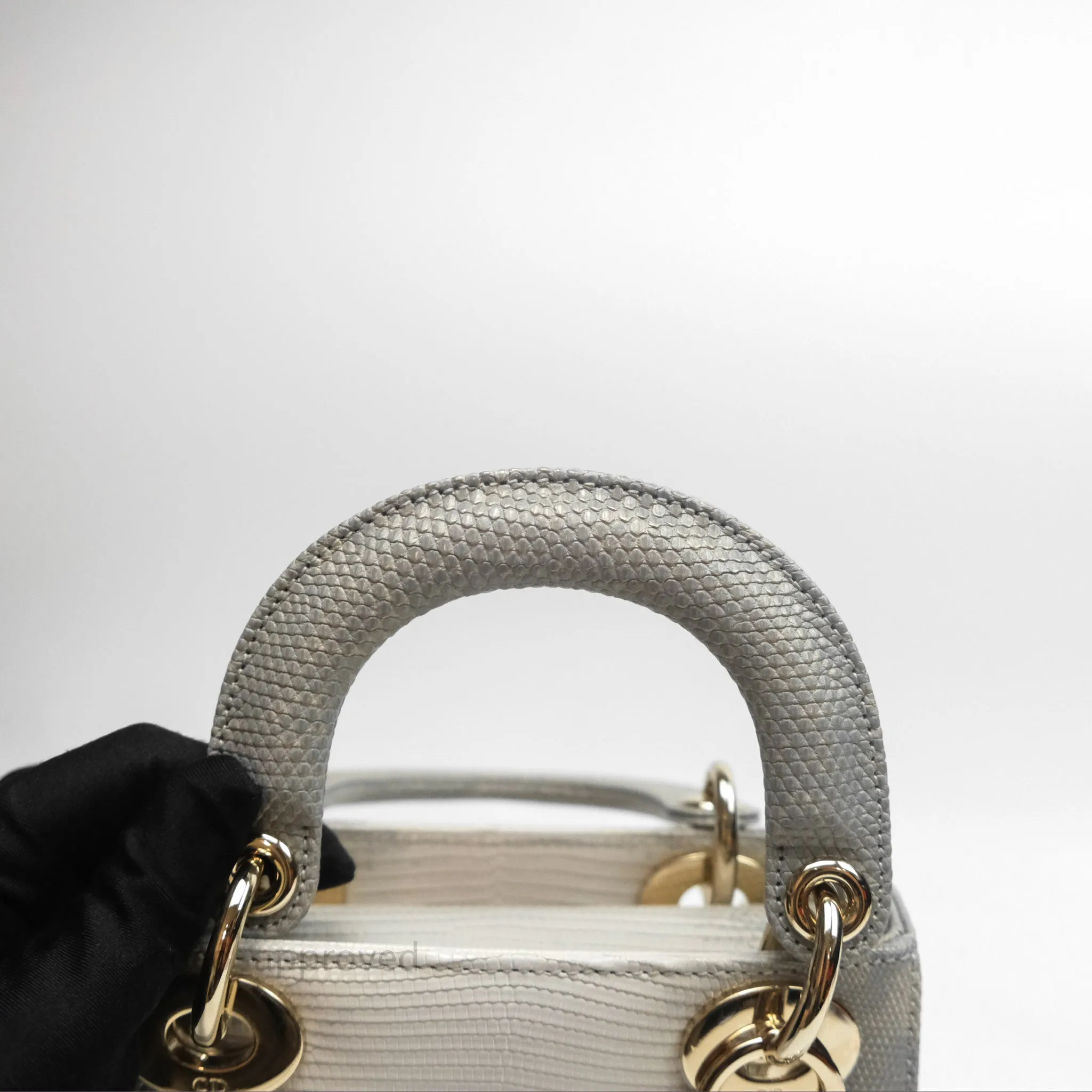 Dior Mini Lady Dior Ombre Grey White Lizard Gold Hardware