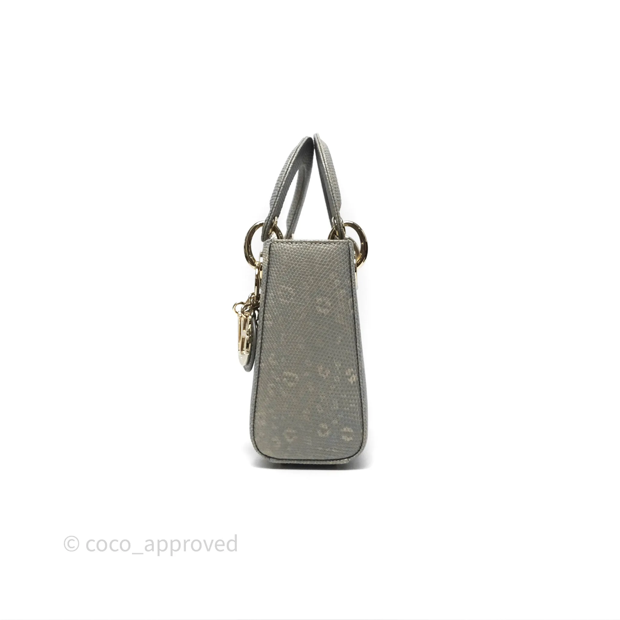 Dior Mini Lady Dior Ombre Grey White Lizard Gold Hardware