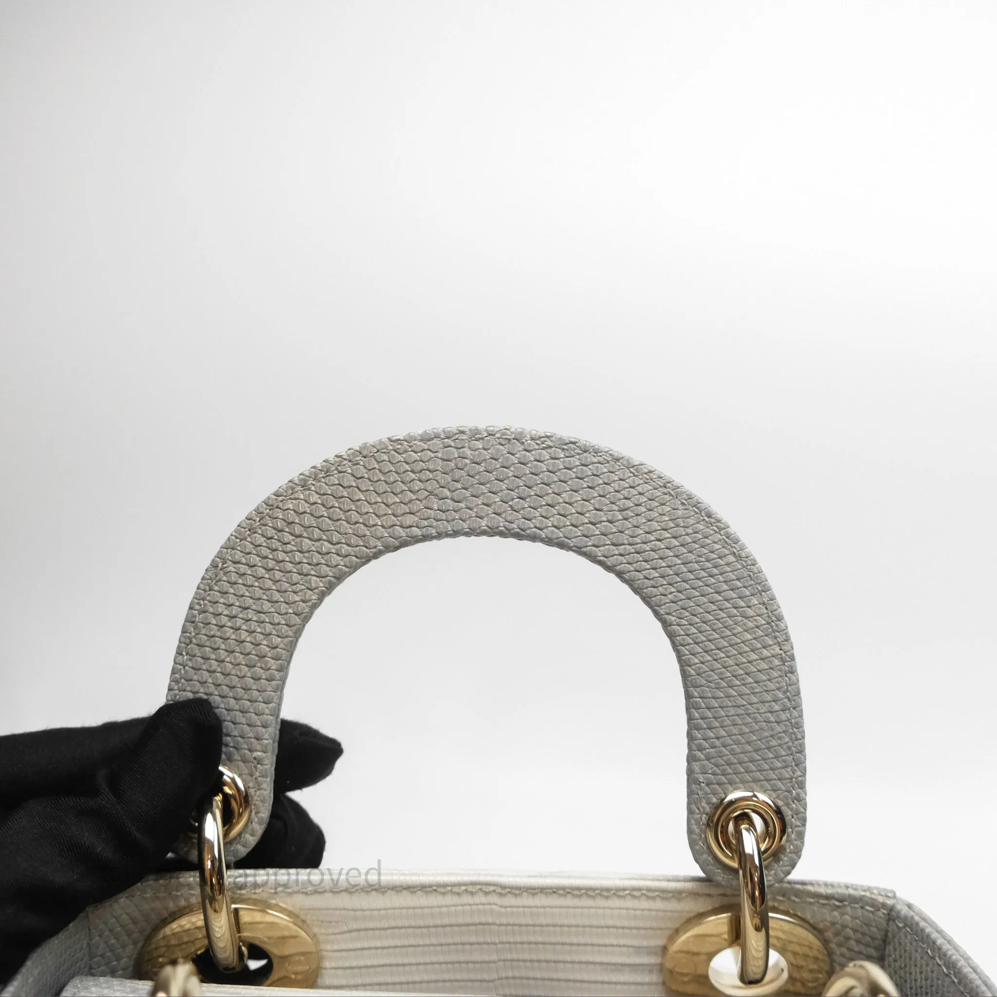 Dior Mini Lady Dior Ombre Grey White Lizard Gold Hardware
