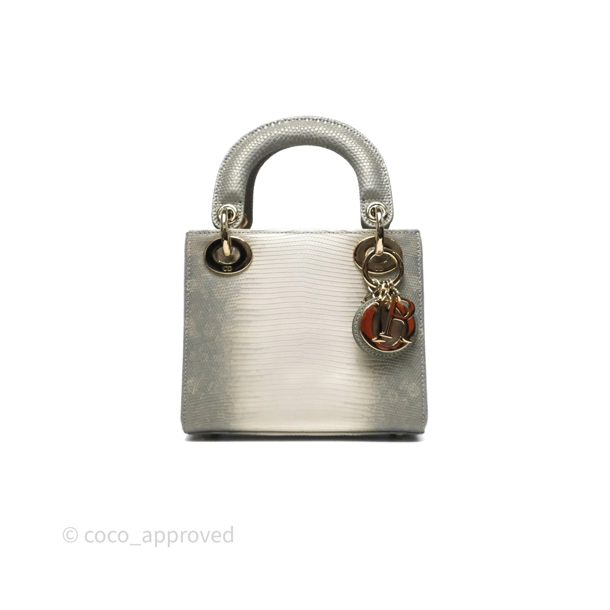 Dior Mini Lady Dior Ombre Grey White Lizard Gold Hardware