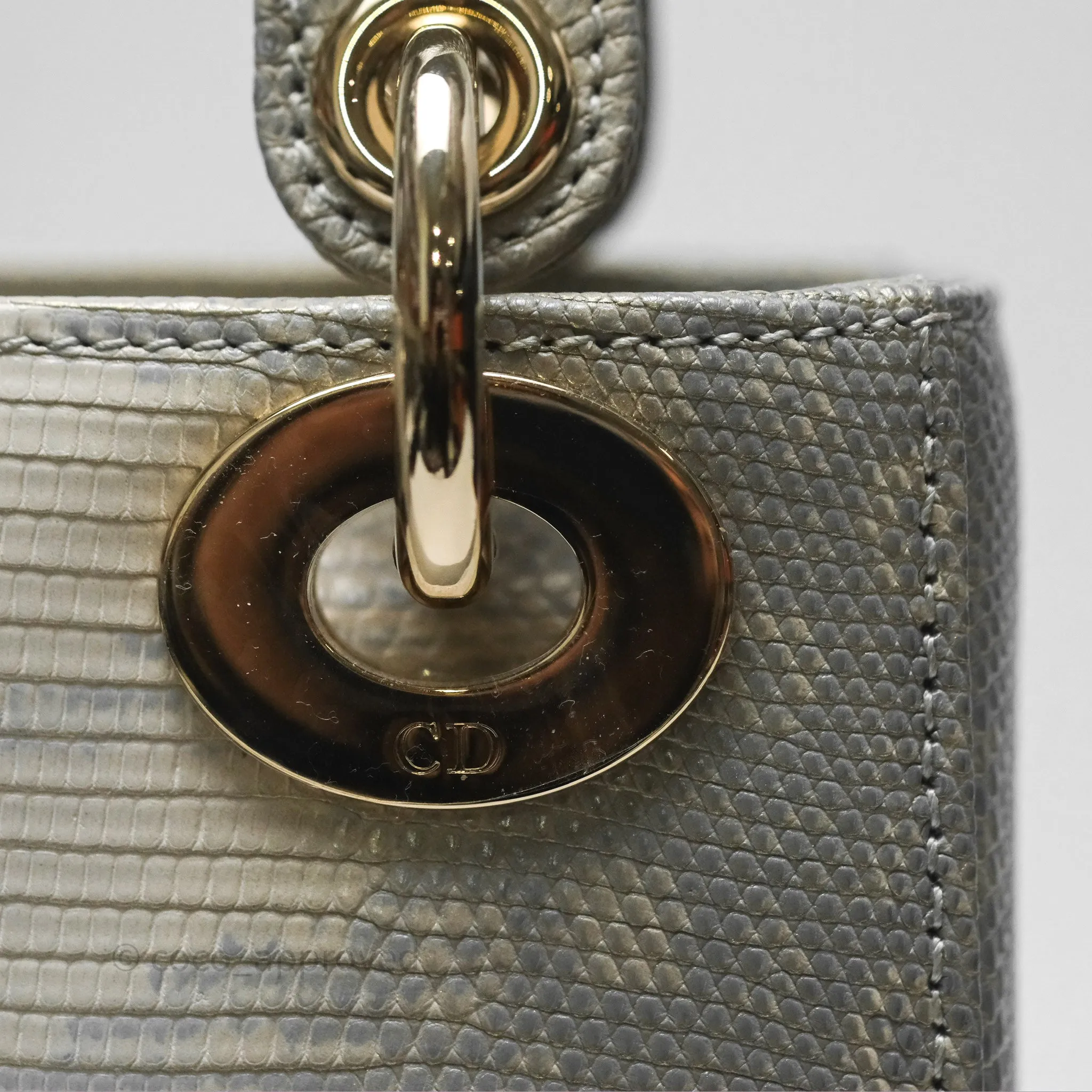 Dior Mini Lady Dior Ombre Grey White Lizard Gold Hardware