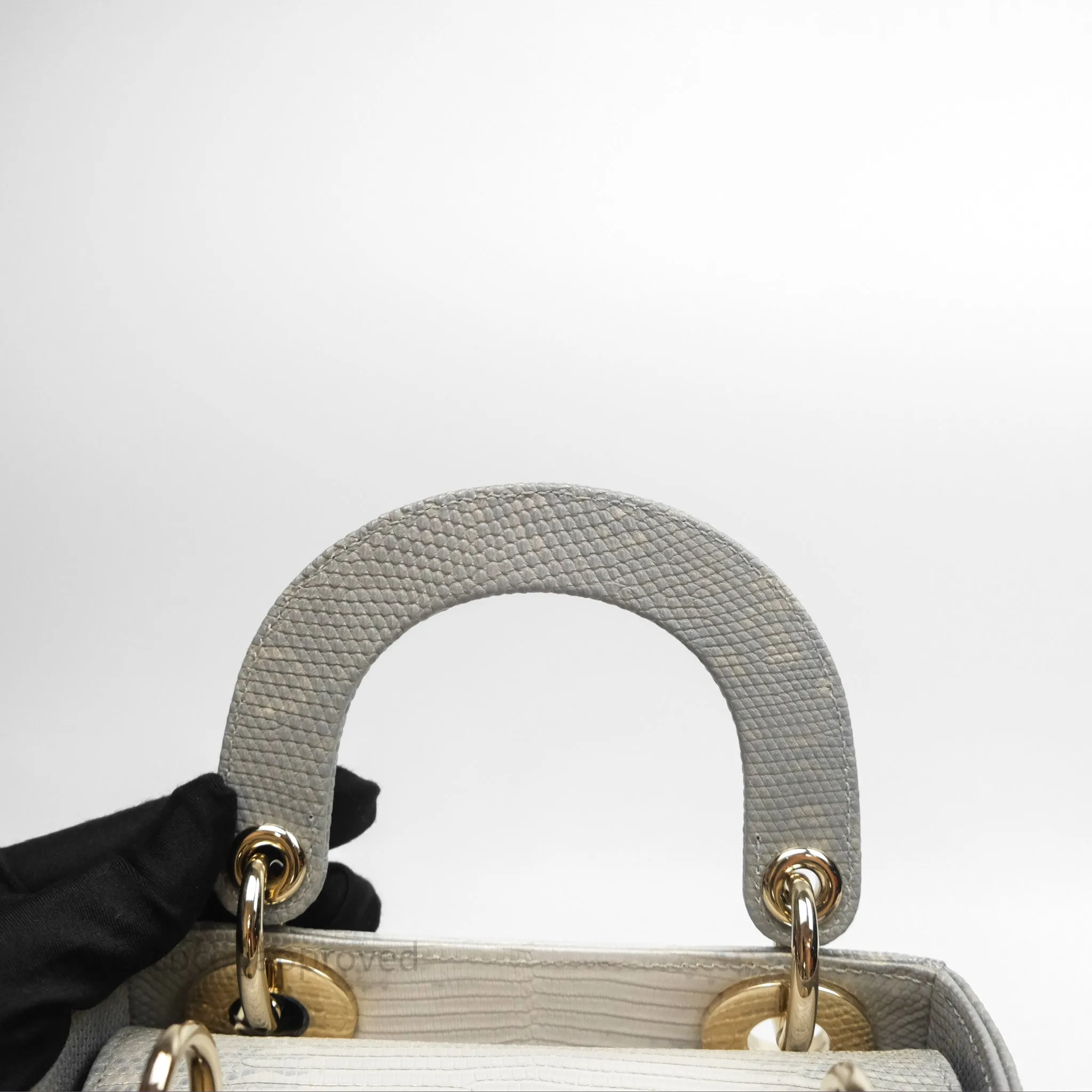 Dior Mini Lady Dior Ombre Grey White Lizard Gold Hardware