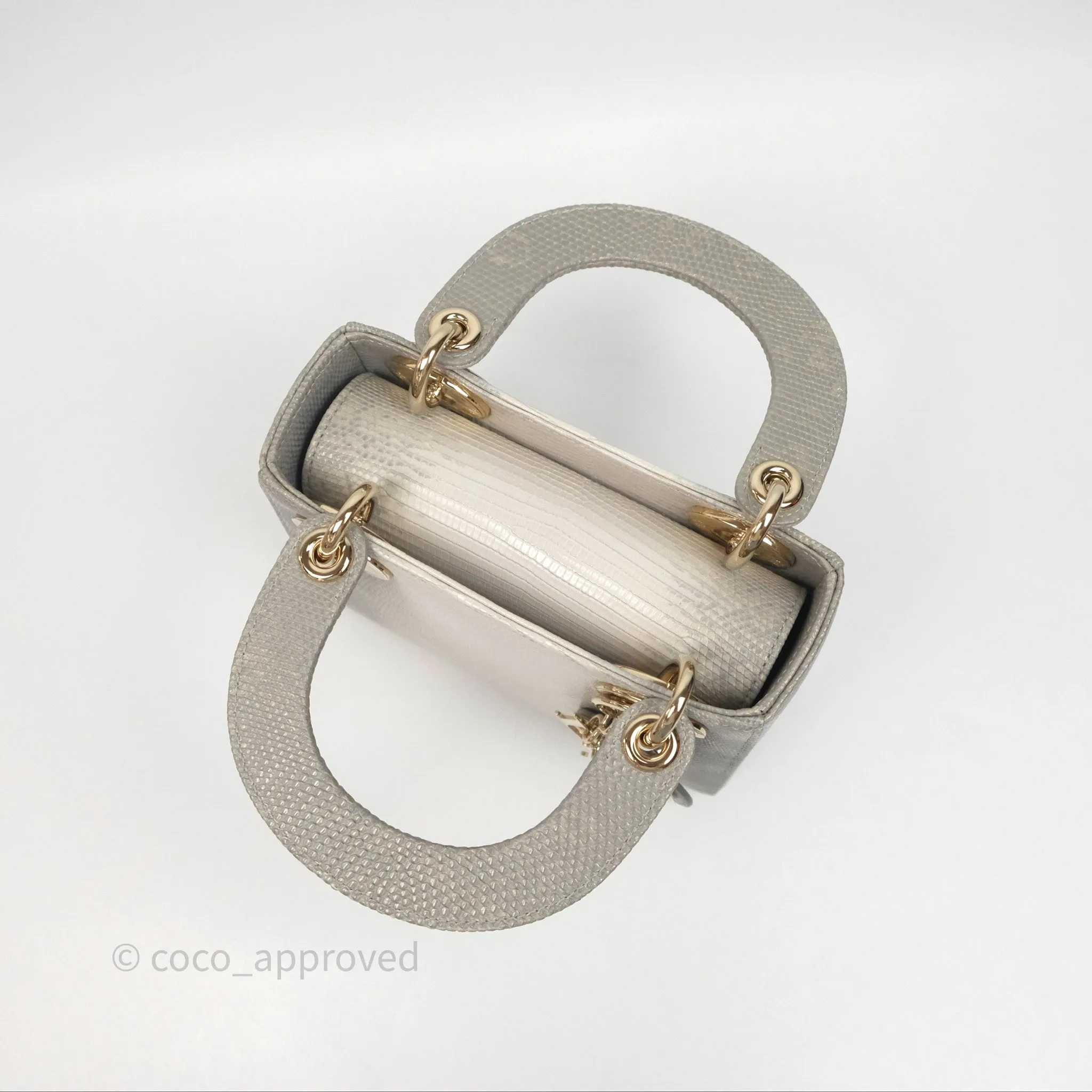 Dior Mini Lady Dior Ombre Grey White Lizard Gold Hardware