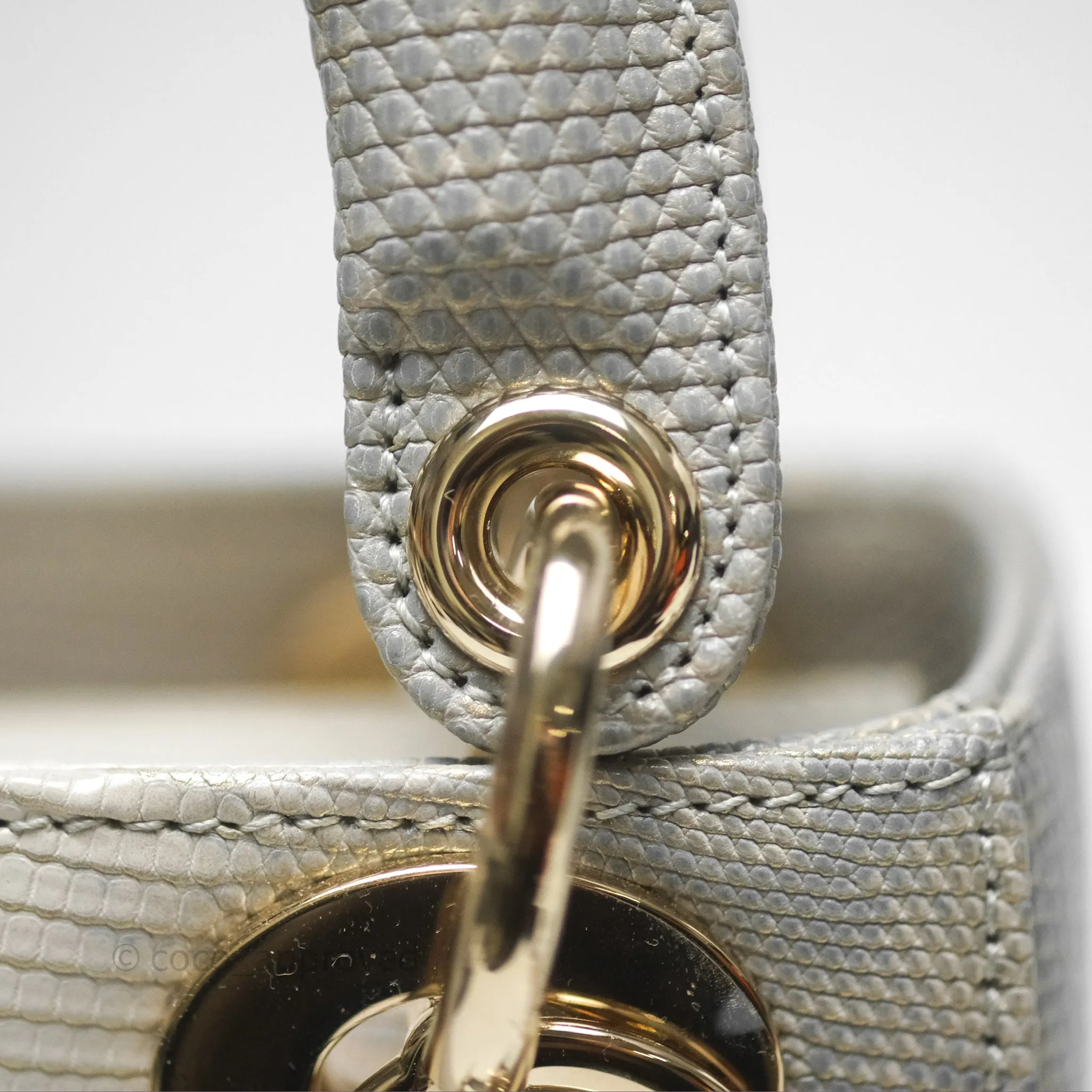 Dior Mini Lady Dior Ombre Grey White Lizard Gold Hardware
