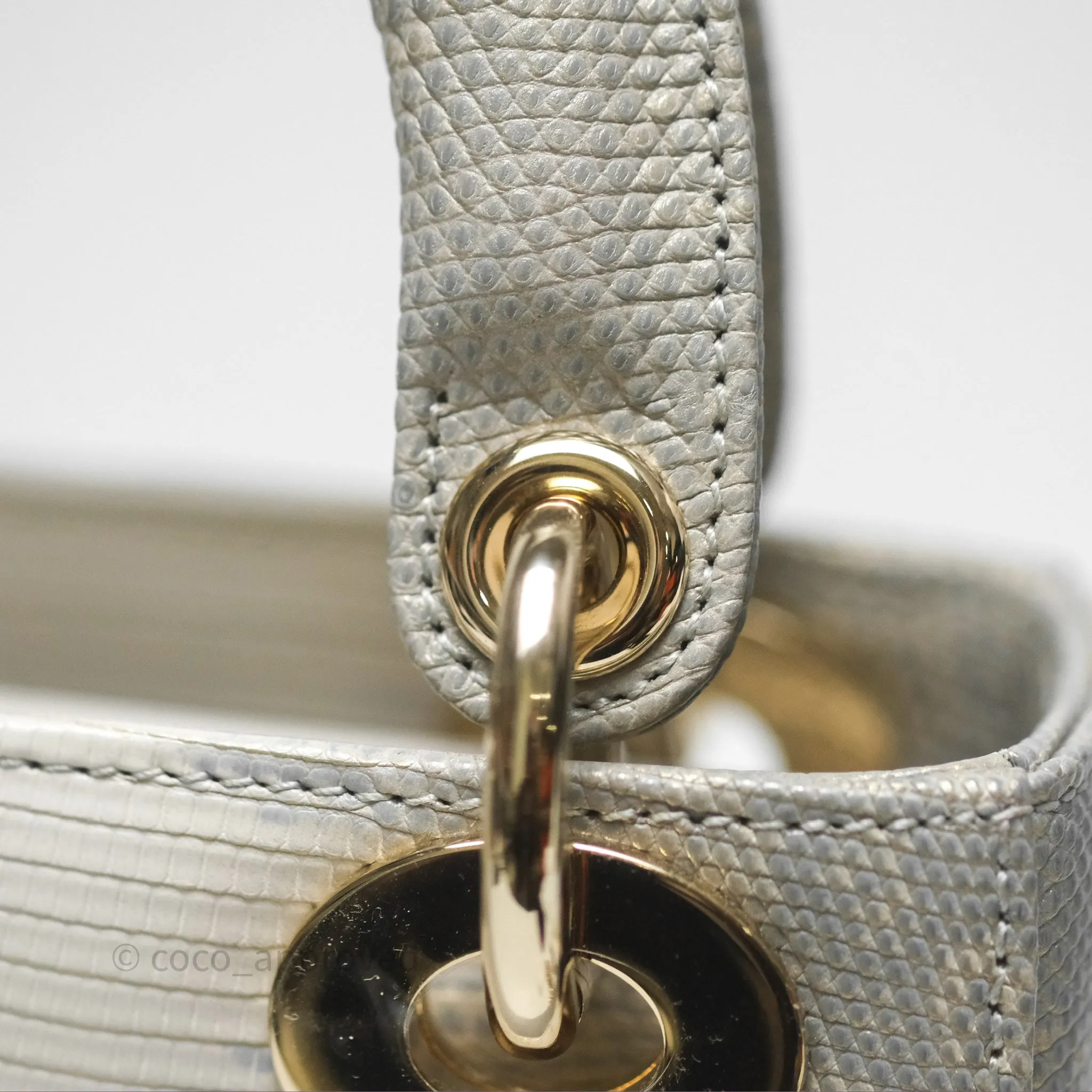 Dior Mini Lady Dior Ombre Grey White Lizard Gold Hardware