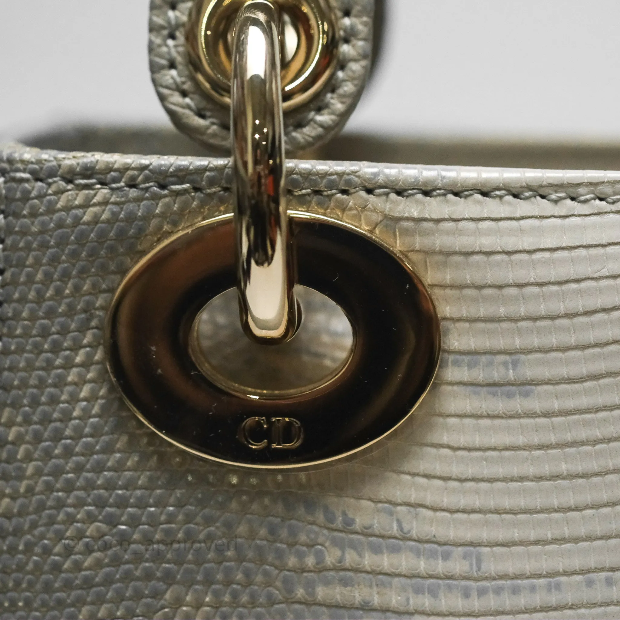 Dior Mini Lady Dior Ombre Grey White Lizard Gold Hardware