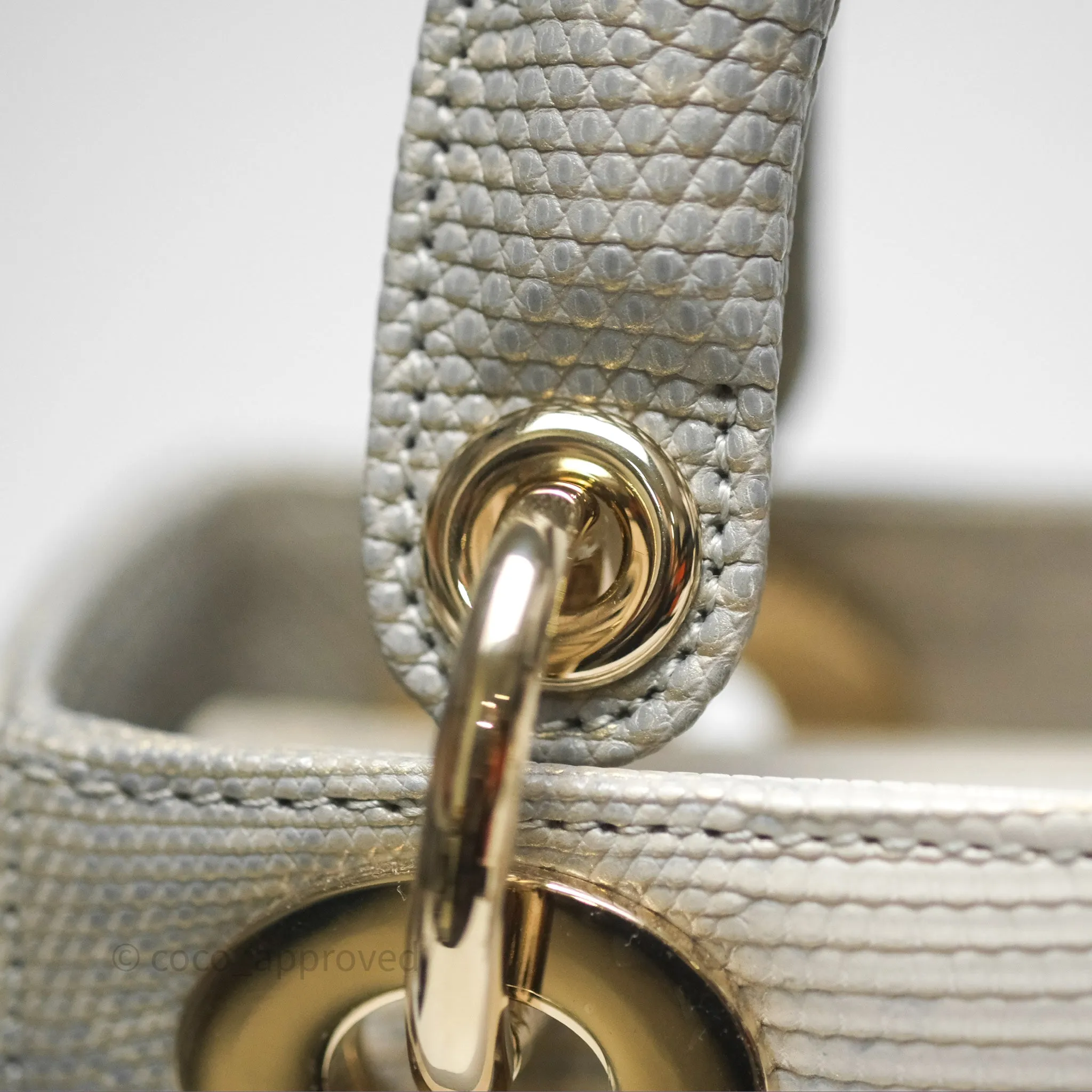 Dior Mini Lady Dior Ombre Grey White Lizard Gold Hardware