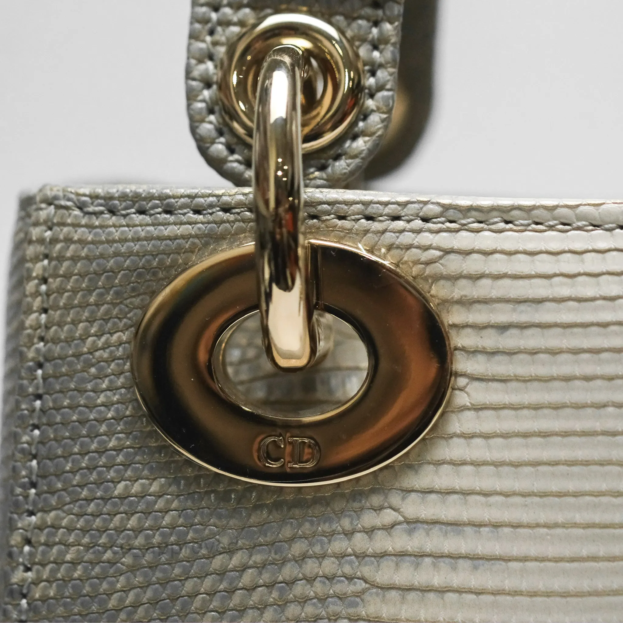 Dior Mini Lady Dior Ombre Grey White Lizard Gold Hardware