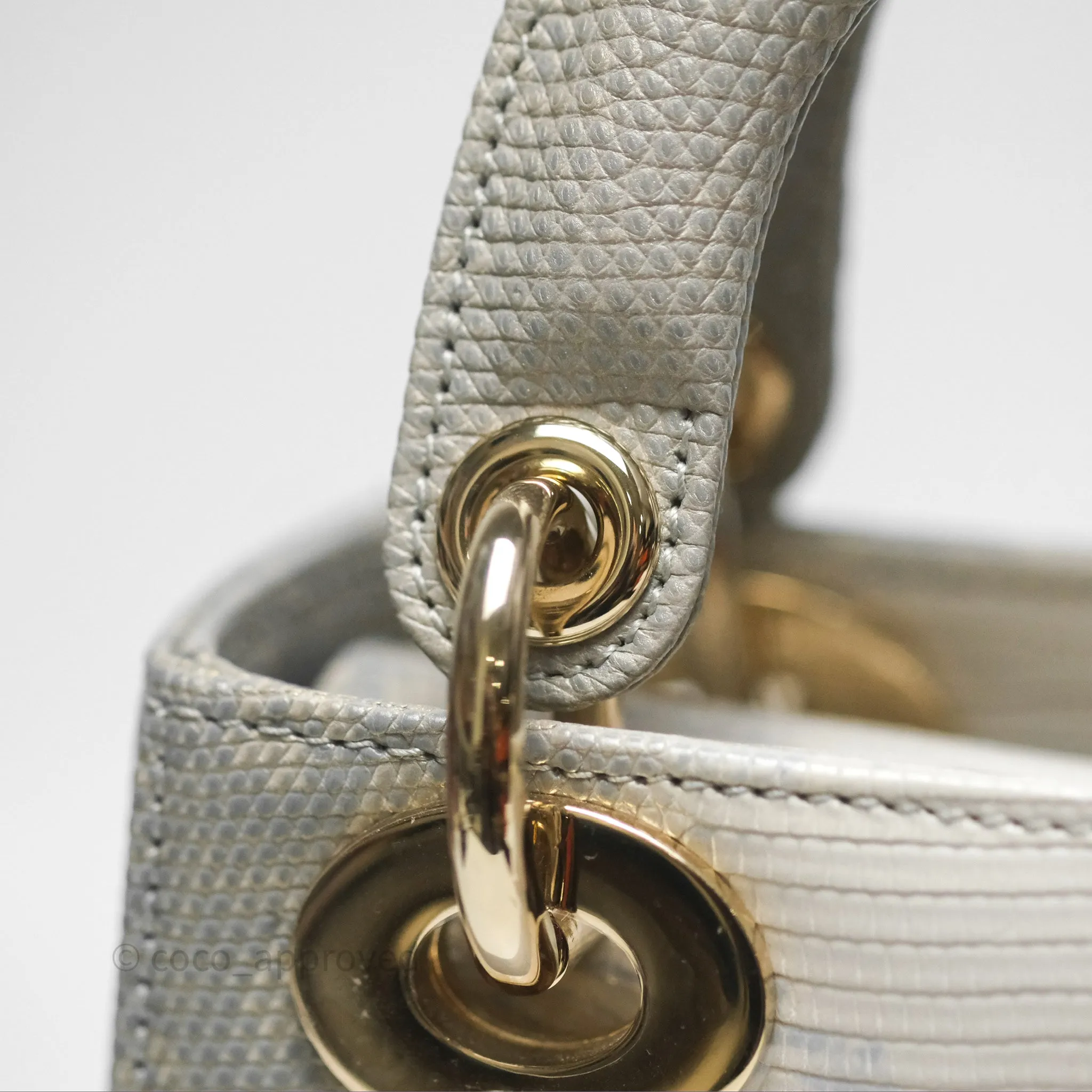 Dior Mini Lady Dior Ombre Grey White Lizard Gold Hardware