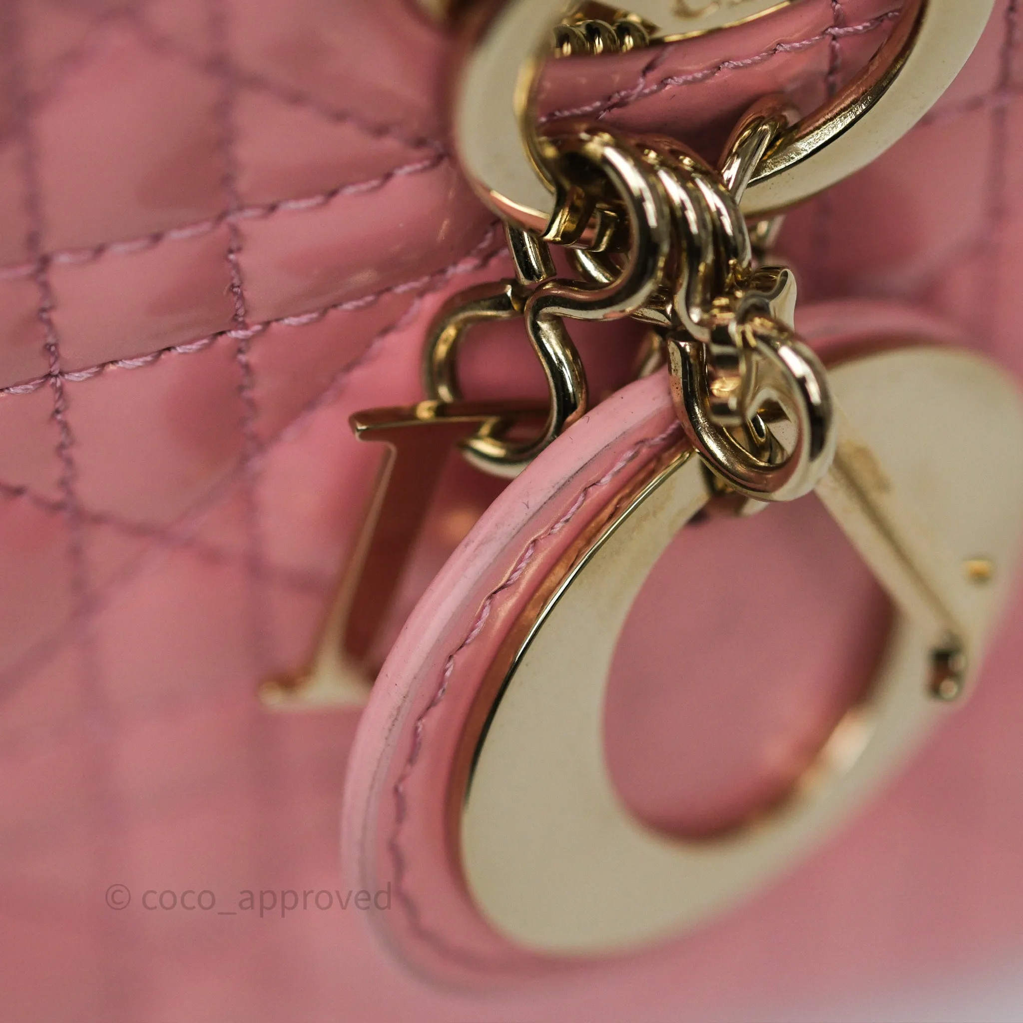 Dior Mini Lady Dior Pink Pearlescent Patent Cannage Gold Hardware
