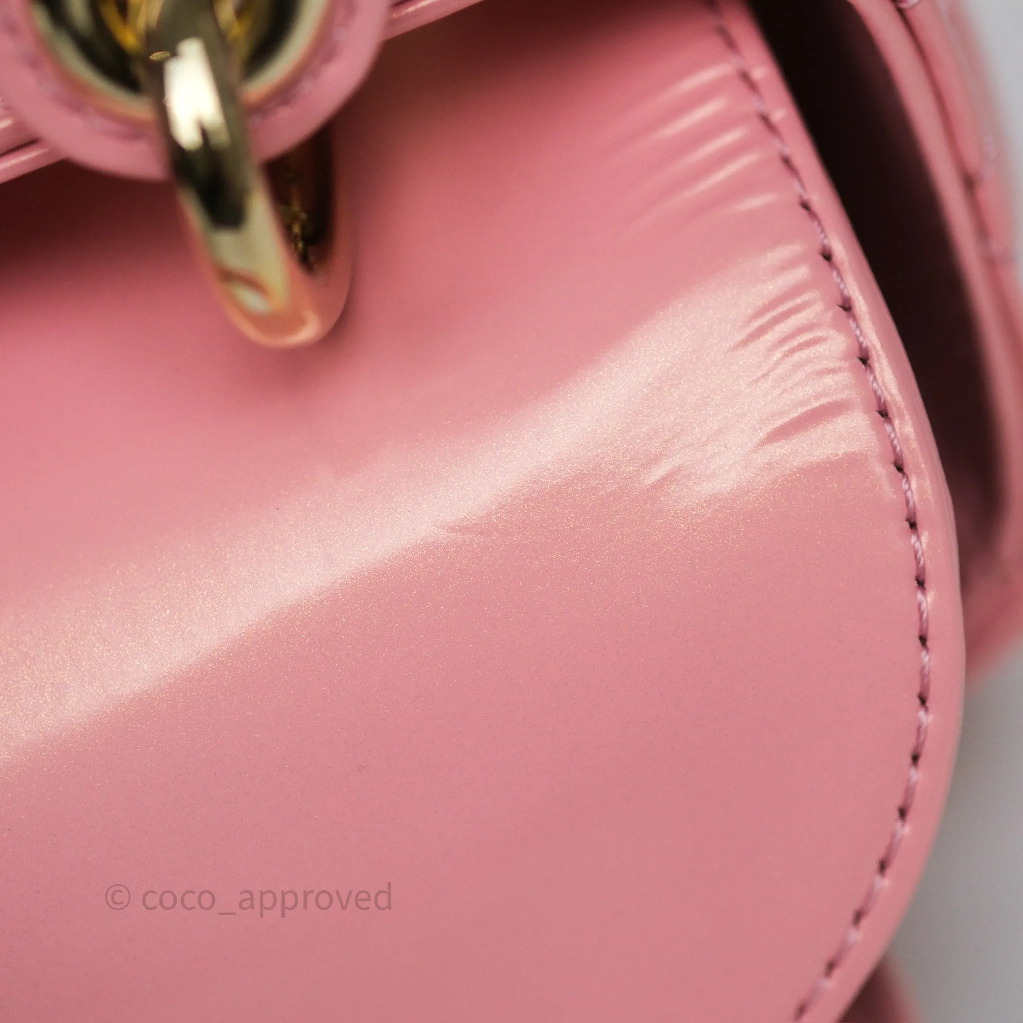 Dior Mini Lady Dior Pink Pearlescent Patent Cannage Gold Hardware