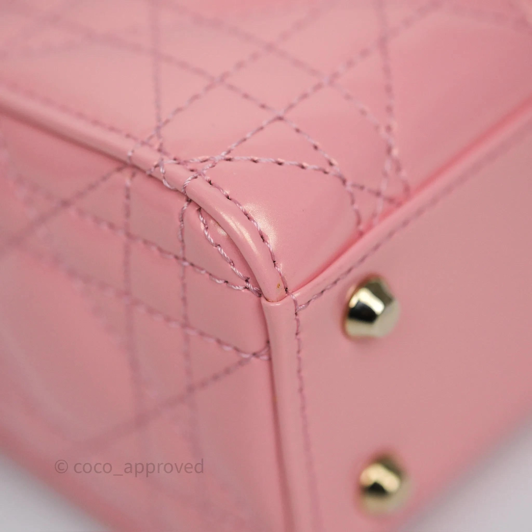 Dior Mini Lady Dior Pink Pearlescent Patent Cannage Gold Hardware