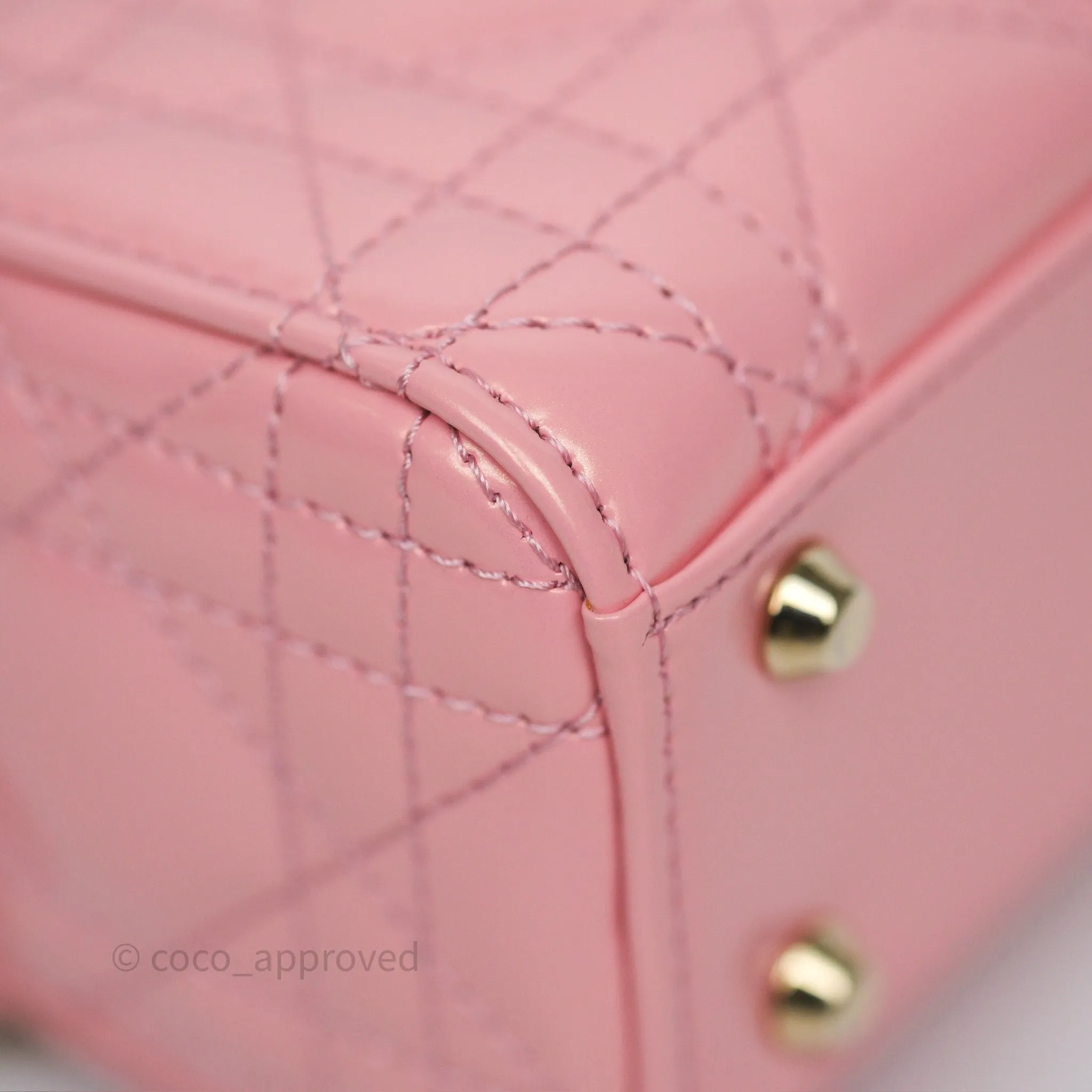Dior Mini Lady Dior Pink Pearlescent Patent Cannage Gold Hardware