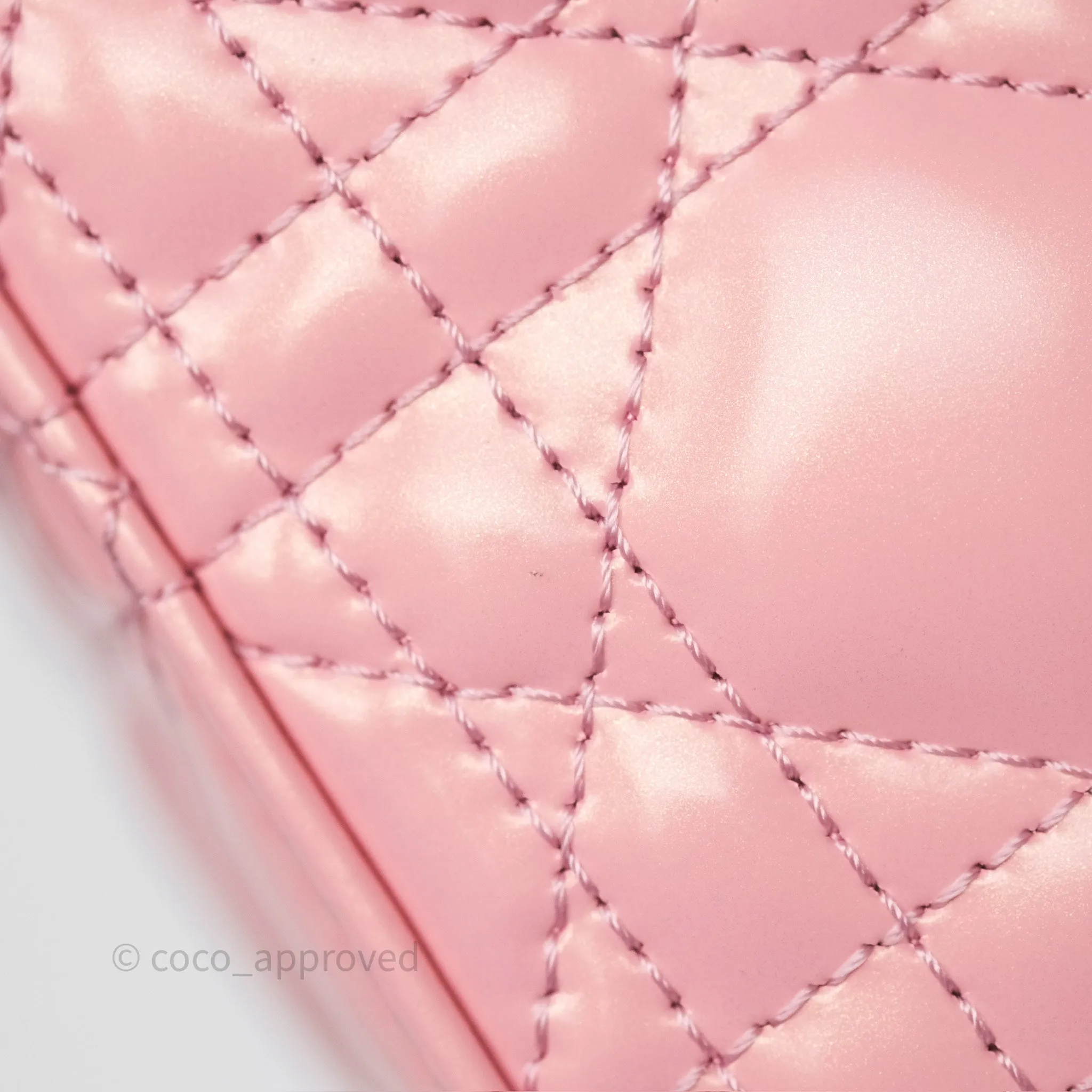 Dior Mini Lady Dior Pink Pearlescent Patent Cannage Gold Hardware