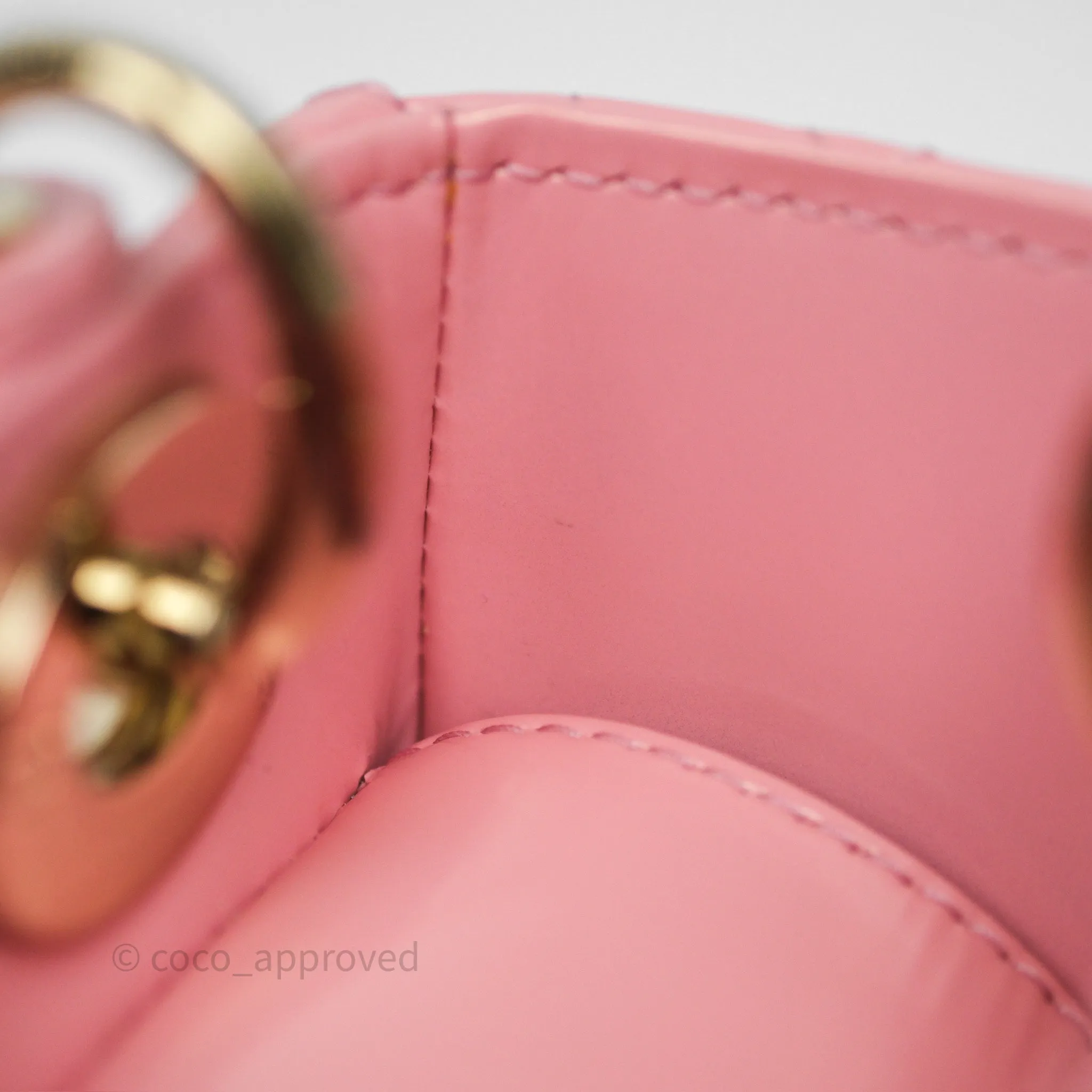 Dior Mini Lady Dior Pink Pearlescent Patent Cannage Gold Hardware