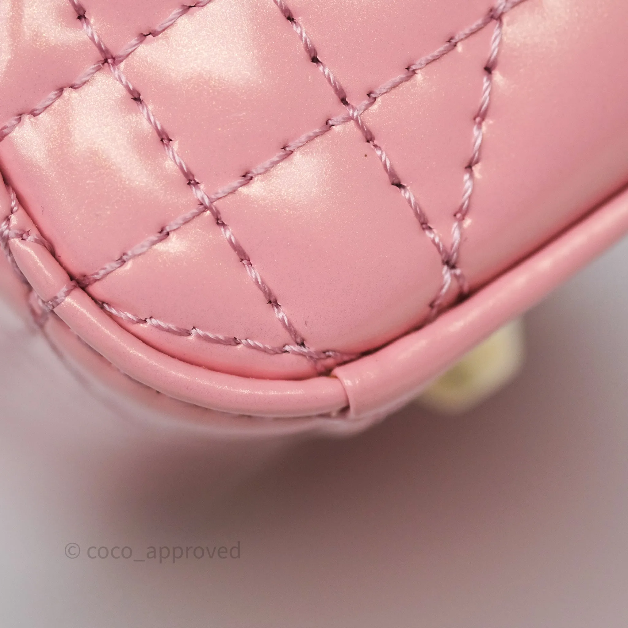 Dior Mini Lady Dior Pink Pearlescent Patent Cannage Gold Hardware