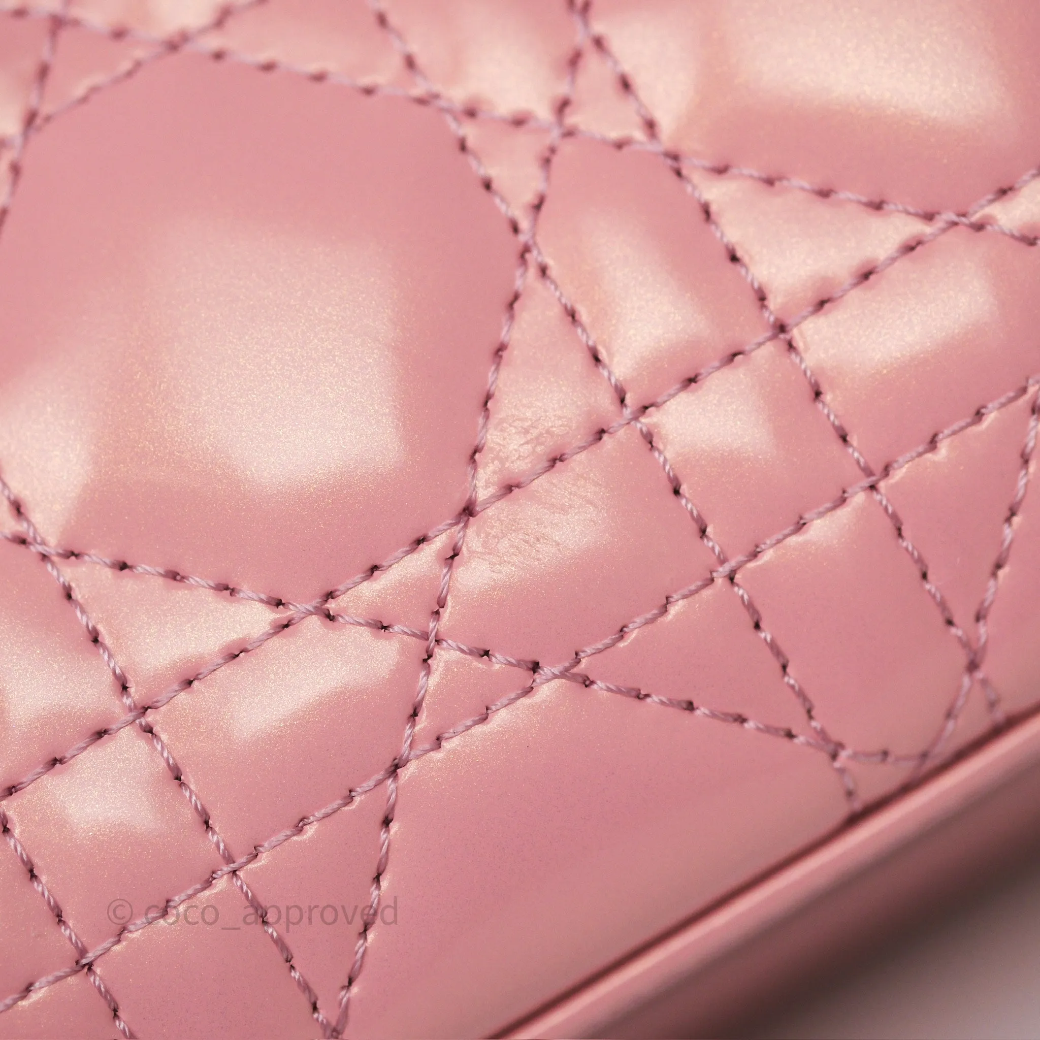 Dior Mini Lady Dior Pink Pearlescent Patent Cannage Gold Hardware