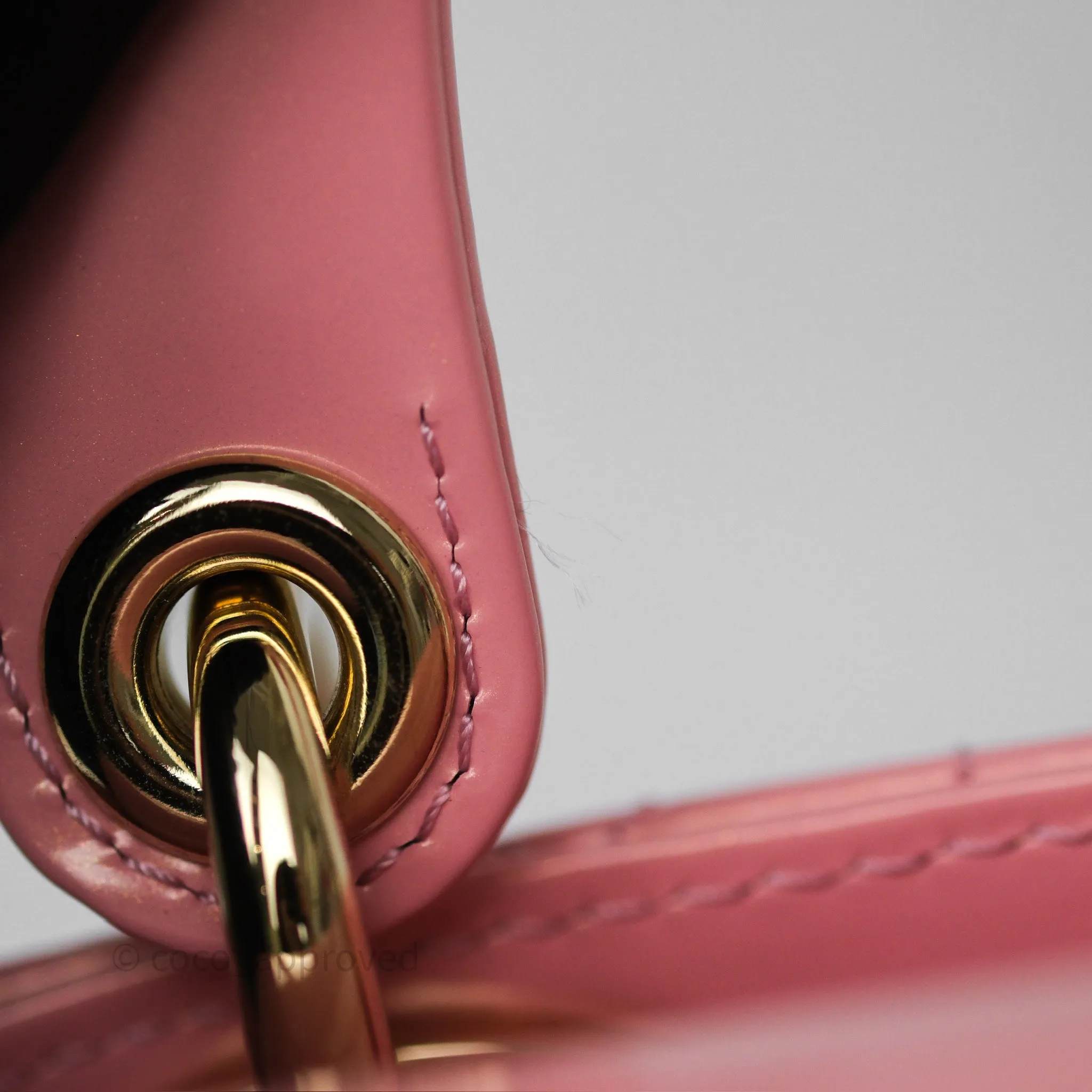 Dior Mini Lady Dior Pink Pearlescent Patent Cannage Gold Hardware