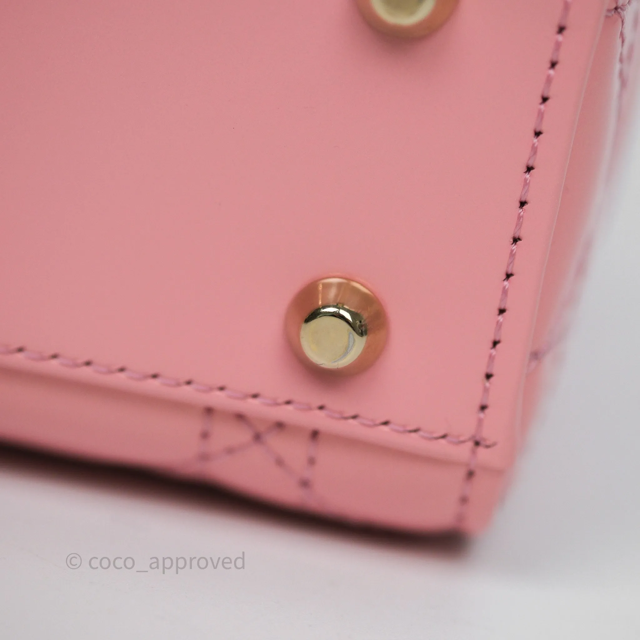 Dior Mini Lady Dior Pink Pearlescent Patent Cannage Gold Hardware