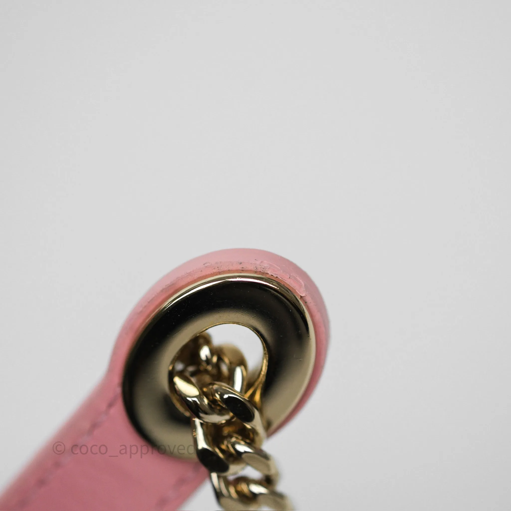 Dior Mini Lady Dior Pink Pearlescent Patent Cannage Gold Hardware