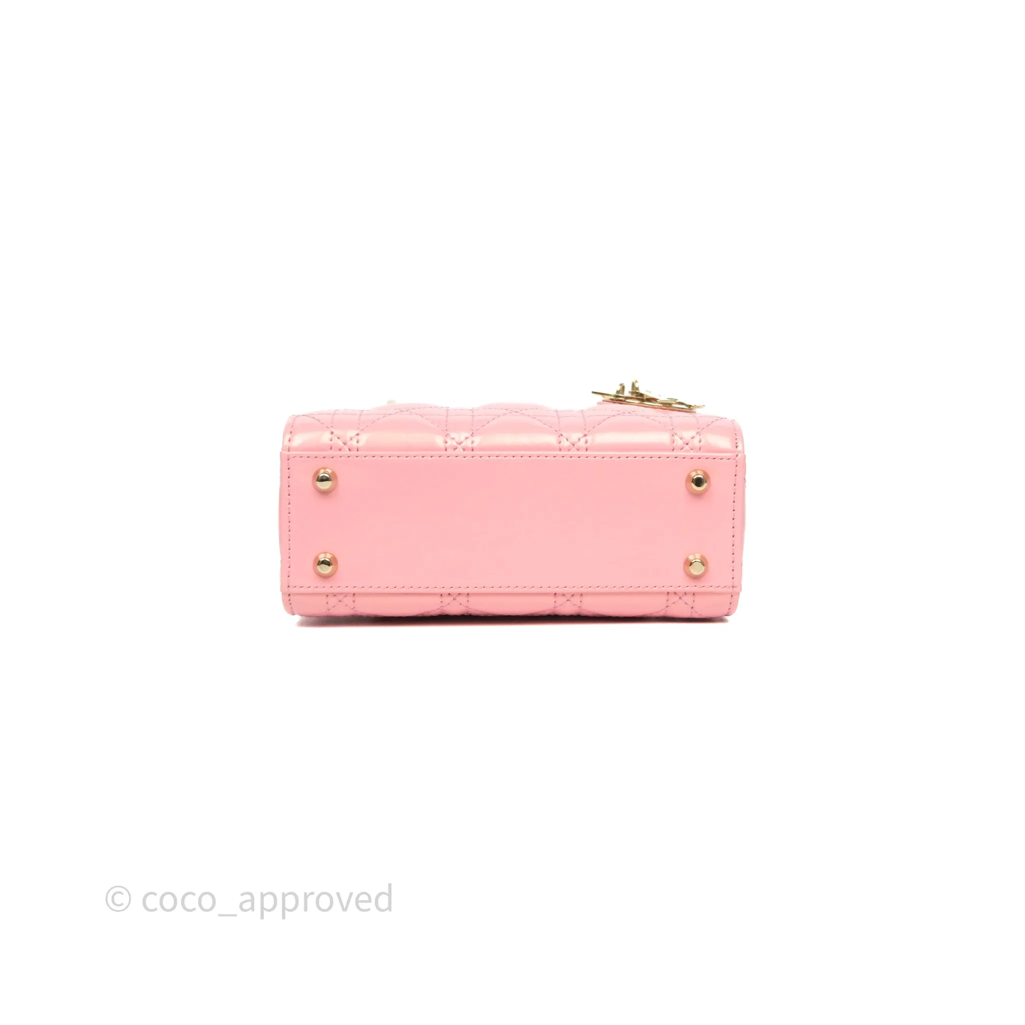 Dior Mini Lady Dior Pink Pearlescent Patent Cannage Gold Hardware