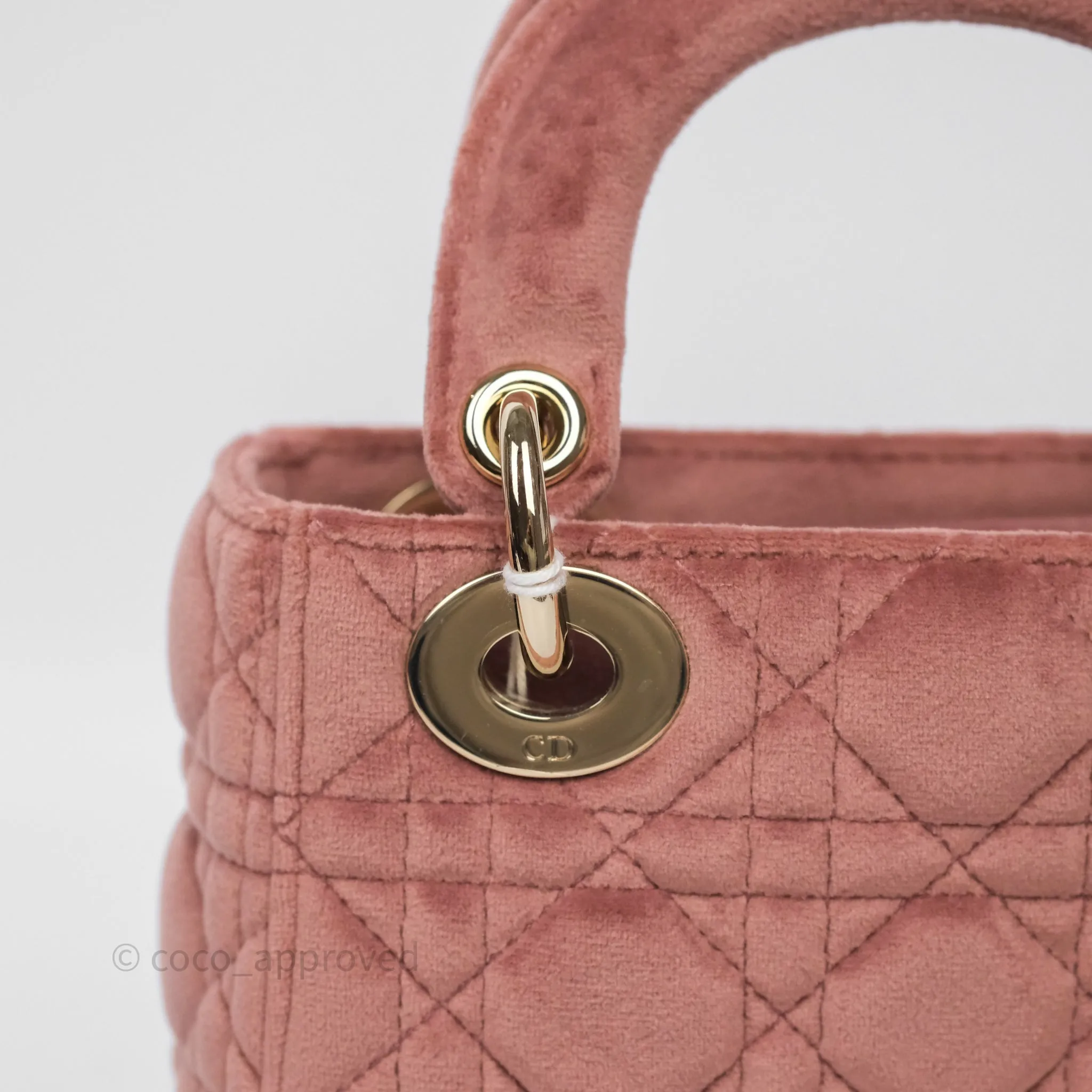 Dior Mini Lady Dior Pink Velvet Cannage Crystal Charms Gold Hardware