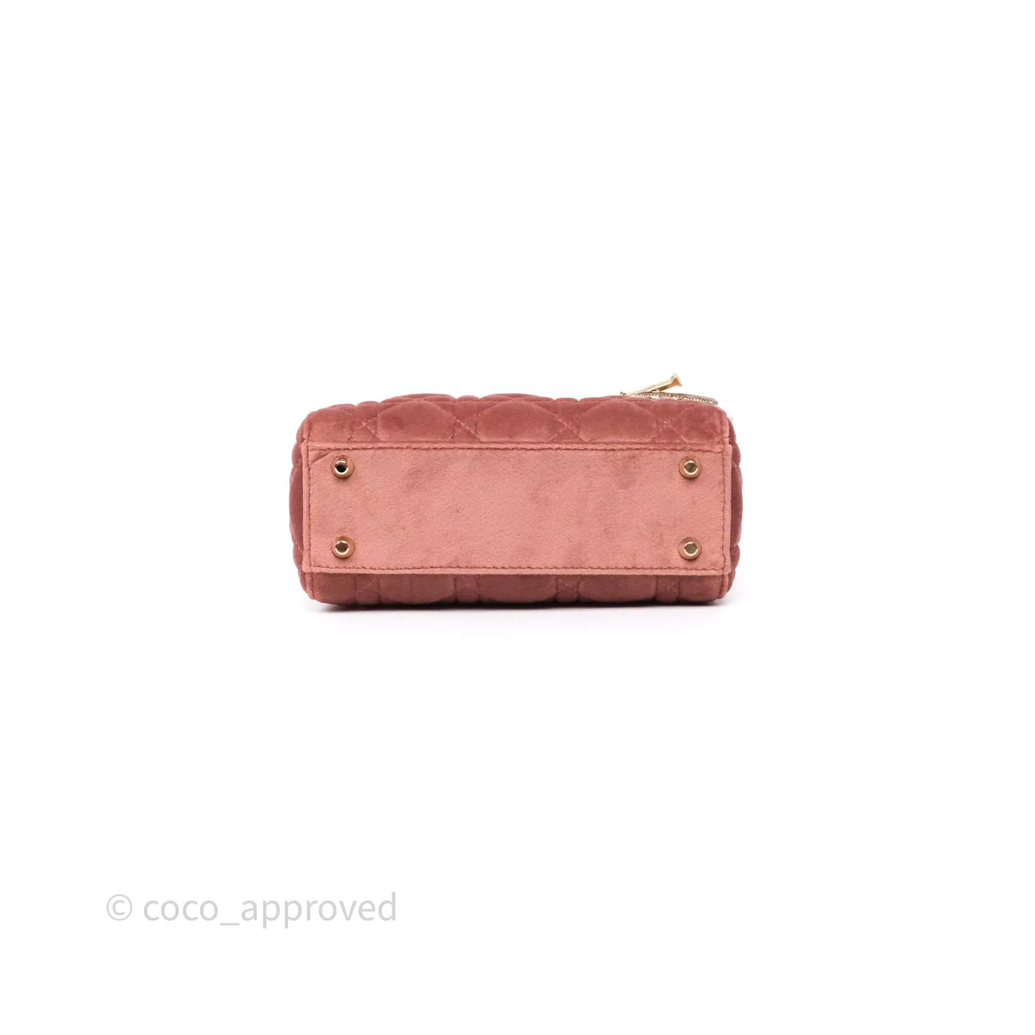Dior Mini Lady Dior Pink Velvet Cannage Crystal Charms Gold Hardware