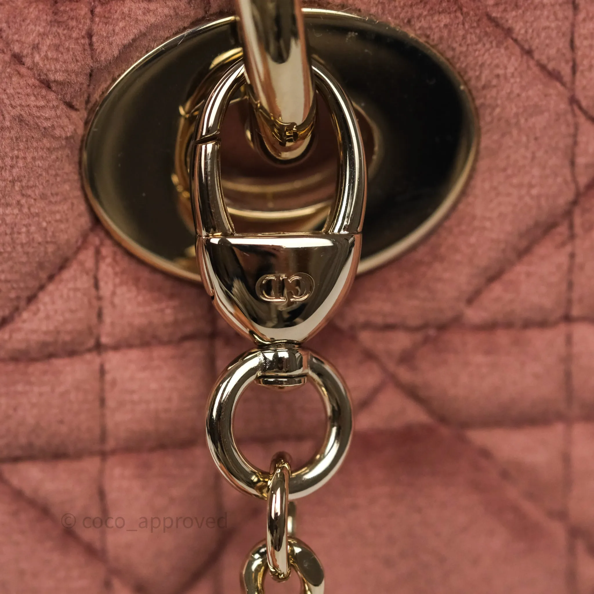 Dior Mini Lady Dior Pink Velvet Cannage Crystal Charms Gold Hardware