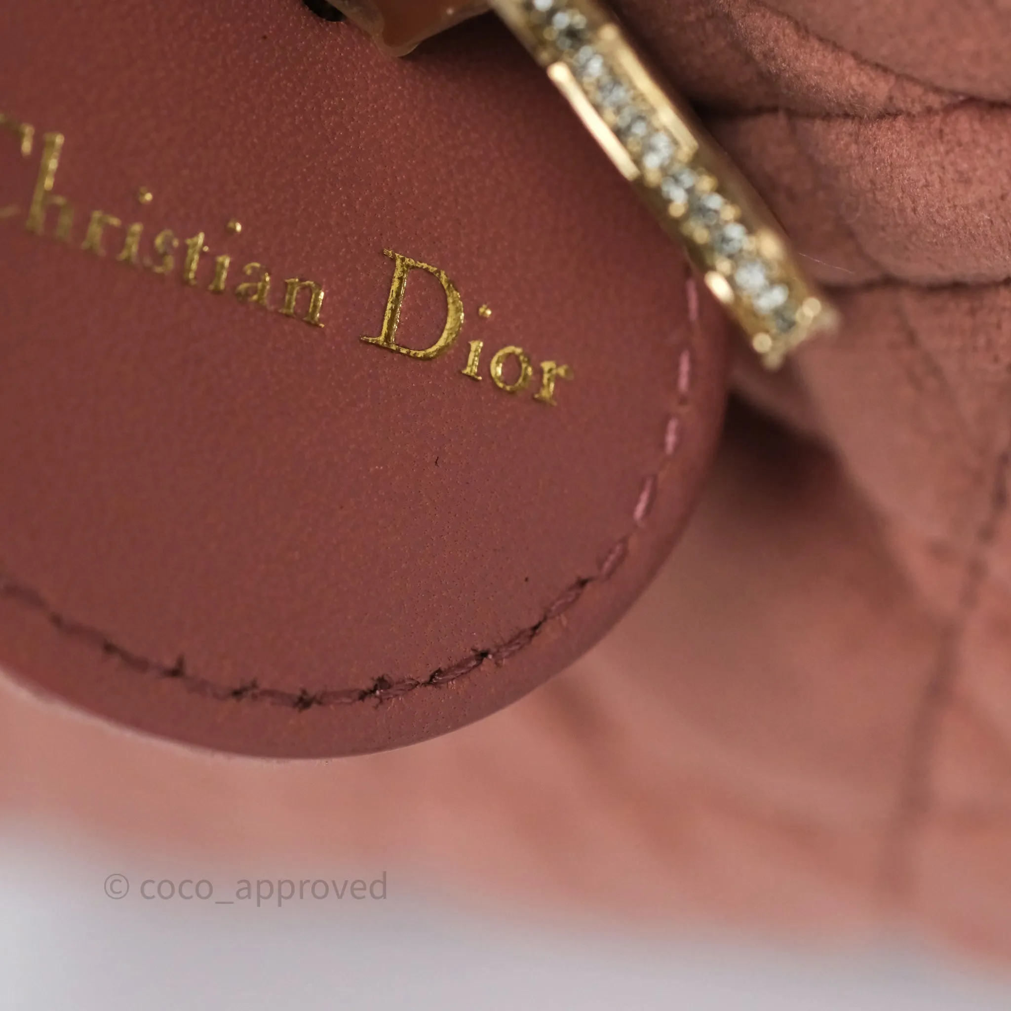 Dior Mini Lady Dior Pink Velvet Cannage Crystal Charms Gold Hardware