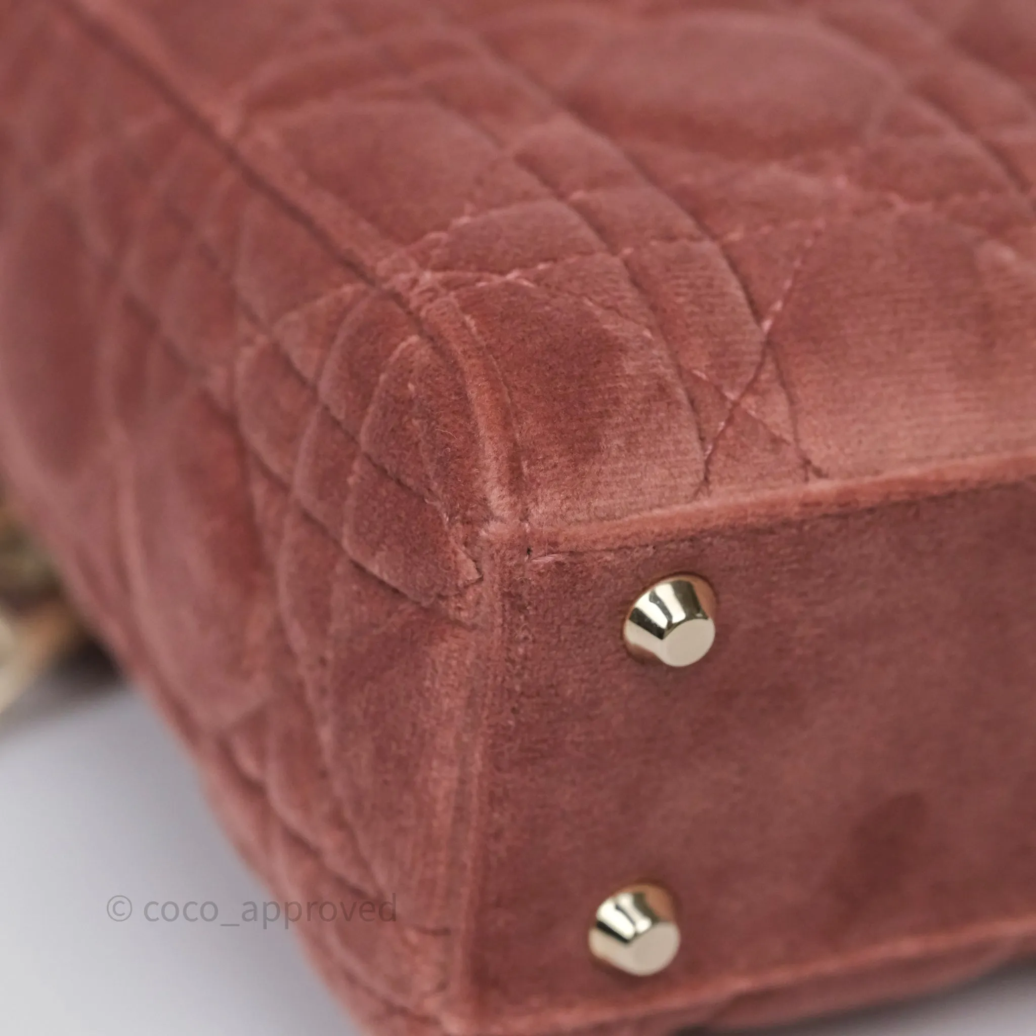 Dior Mini Lady Dior Pink Velvet Cannage Crystal Charms Gold Hardware