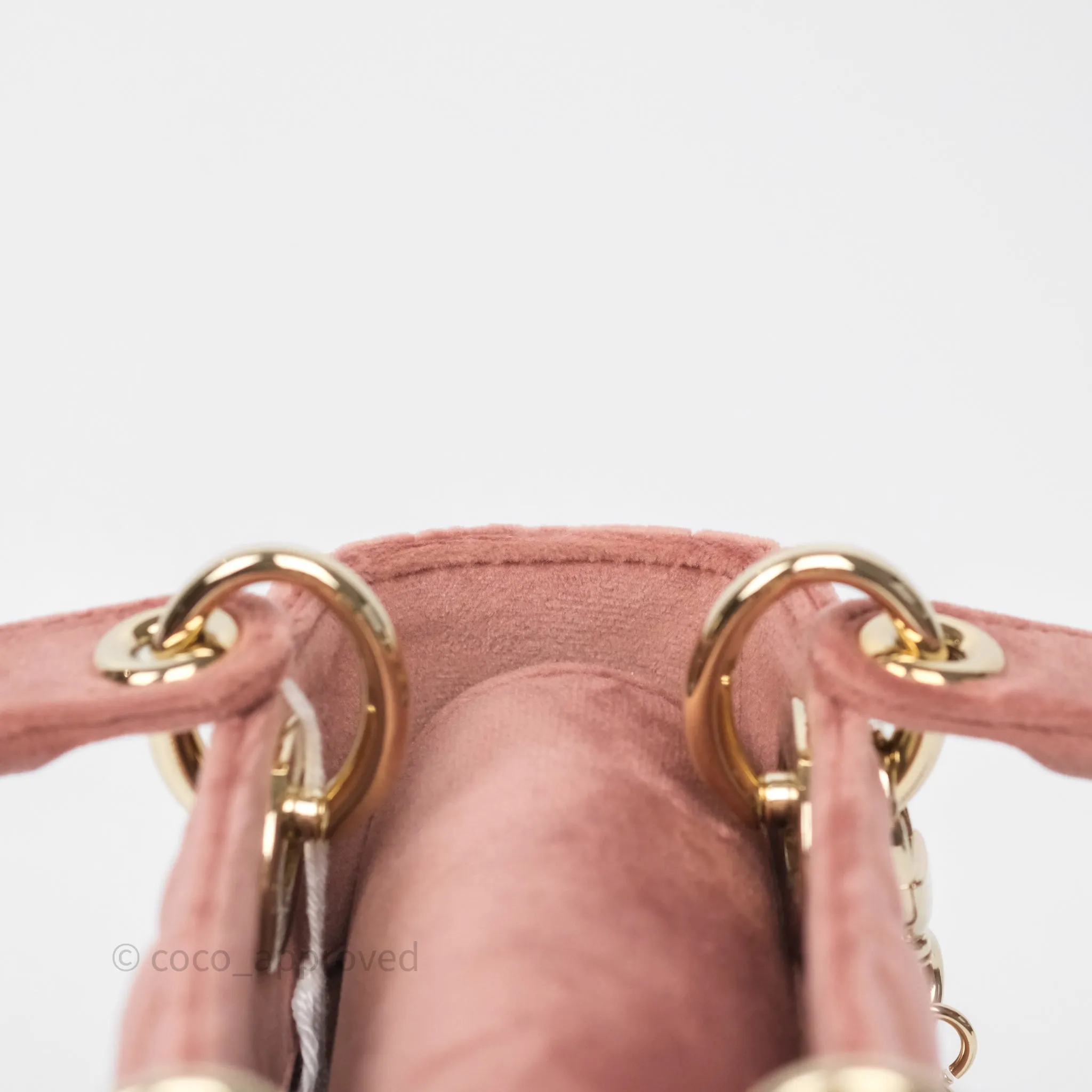 Dior Mini Lady Dior Pink Velvet Cannage Crystal Charms Gold Hardware