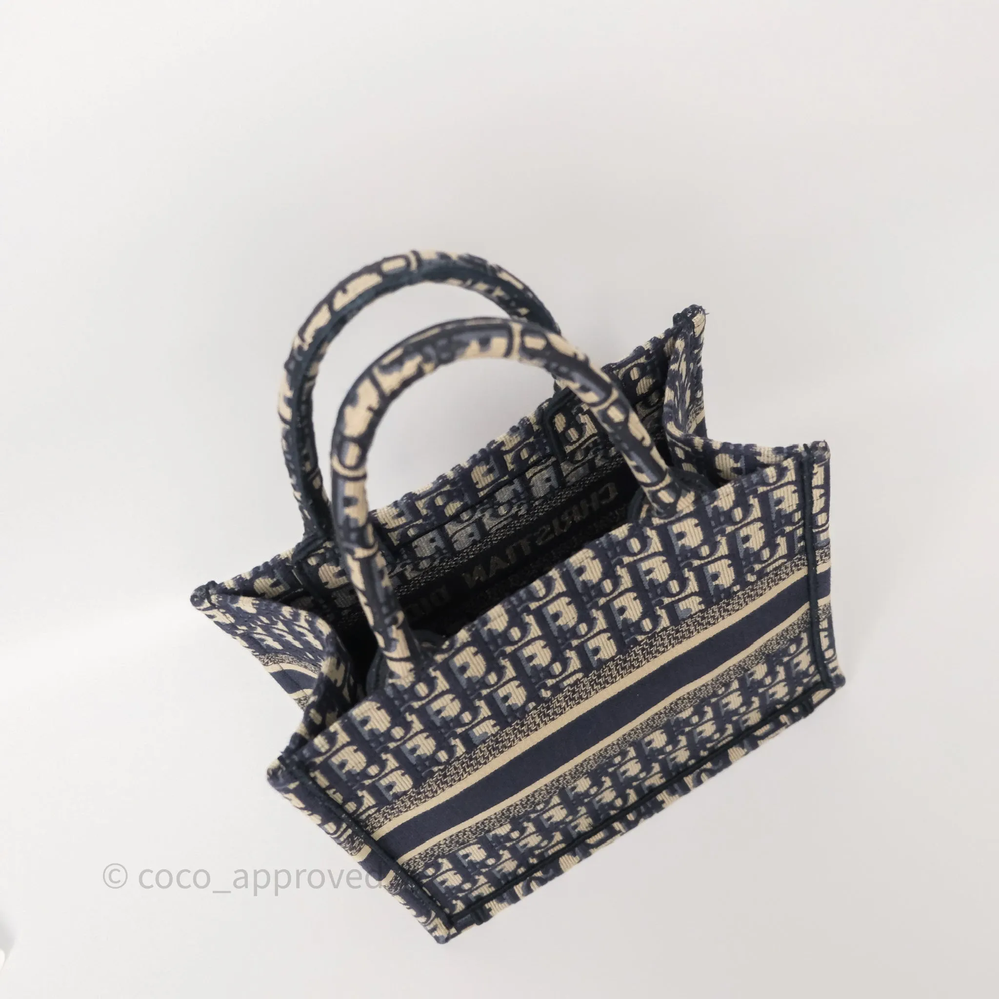 Dior New Small Book Tote Navy Dior Oblique Embroidery Canvas