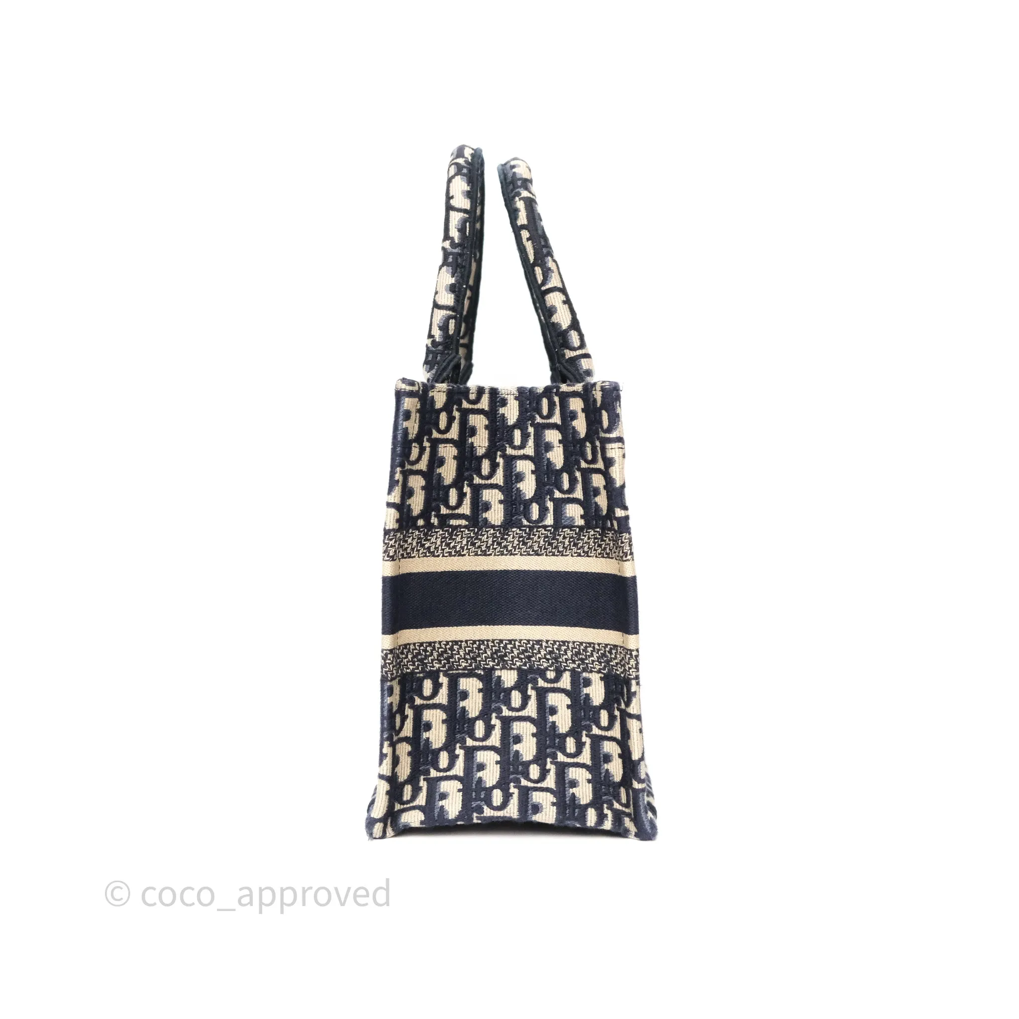 Dior New Small Book Tote Navy Dior Oblique Embroidery Canvas