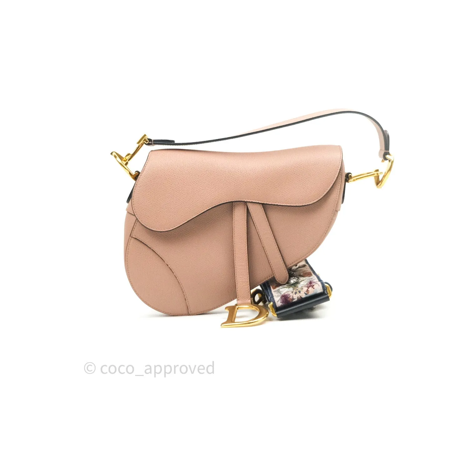 Dior Saddle Medium Beige Grained Calfskin Gold Hardware with Dior Strap