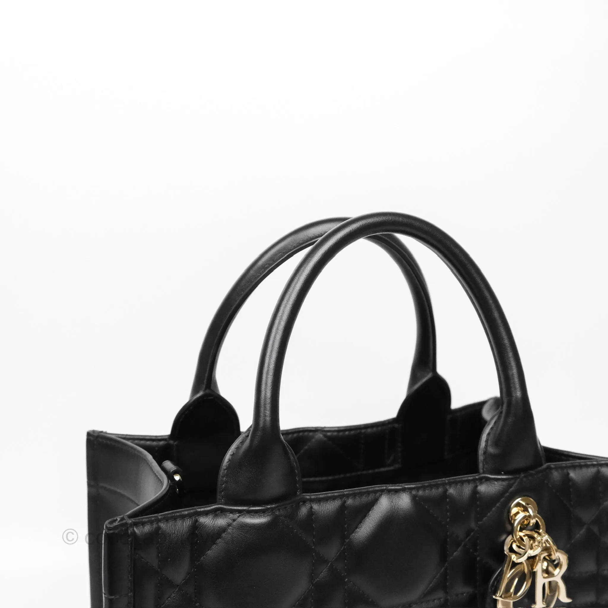 Dior Small Dior Book Tote Black Macrocannage Calfskin Gold Hardware
