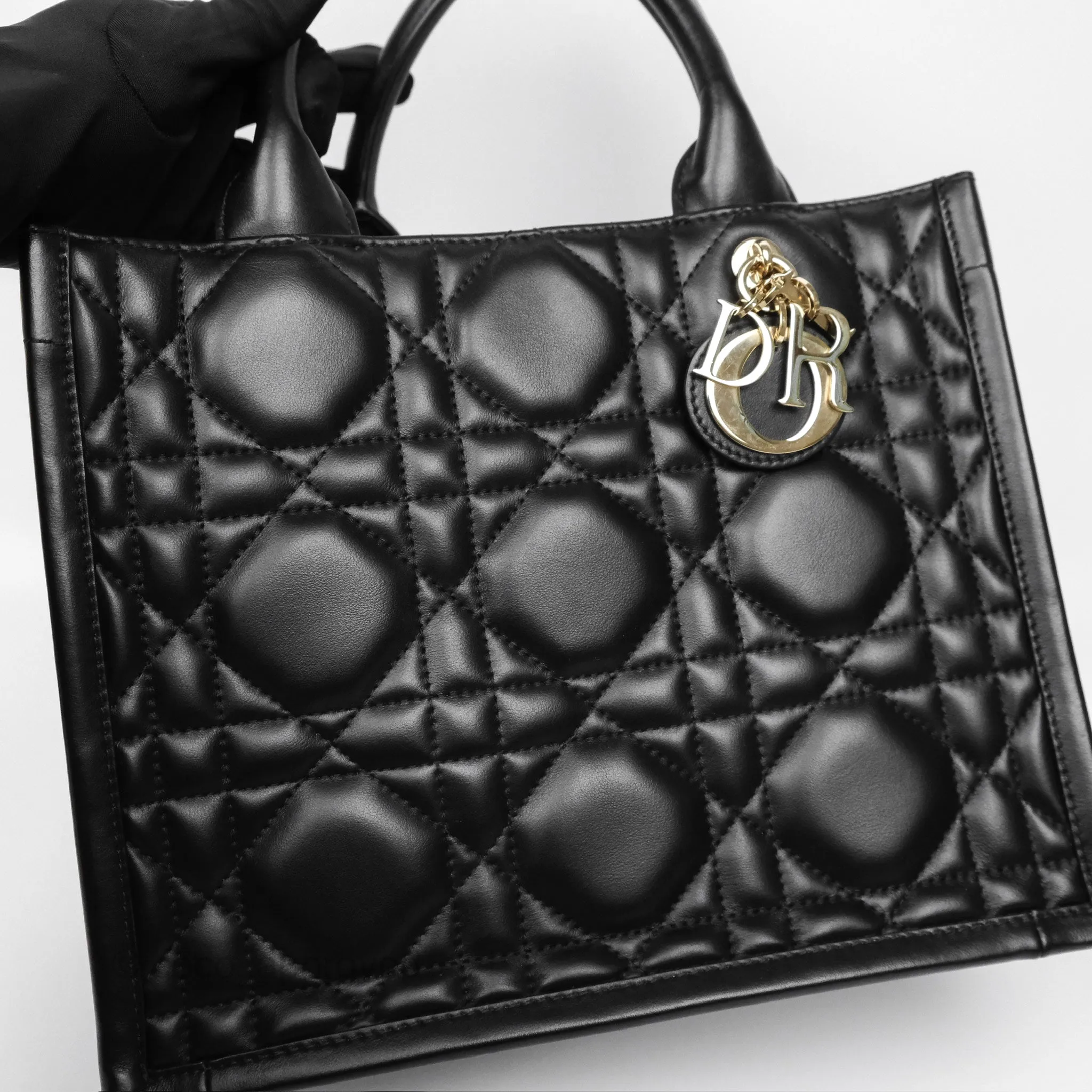 Dior Small Dior Book Tote Black Macrocannage Calfskin Gold Hardware