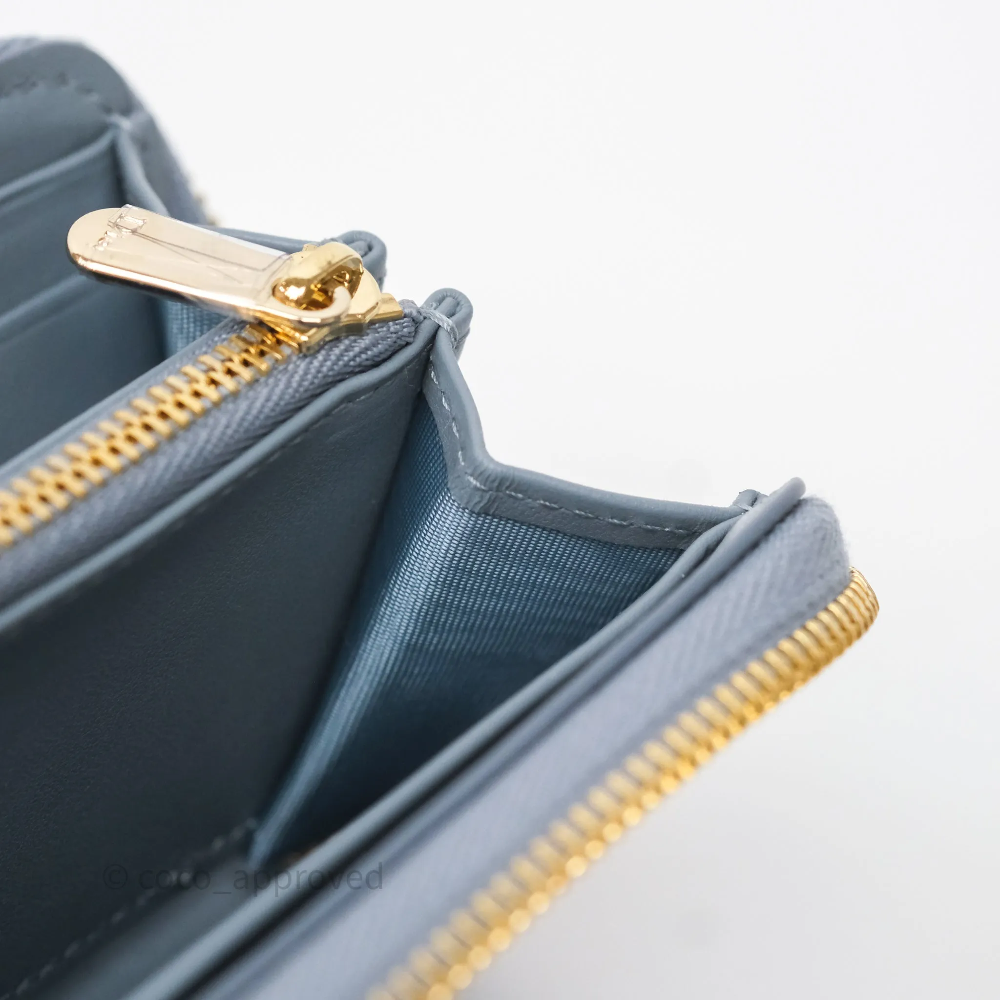 Dior Small Lady Dior Voyageur Coin Purse Cloud Blue Lambskin Cannage