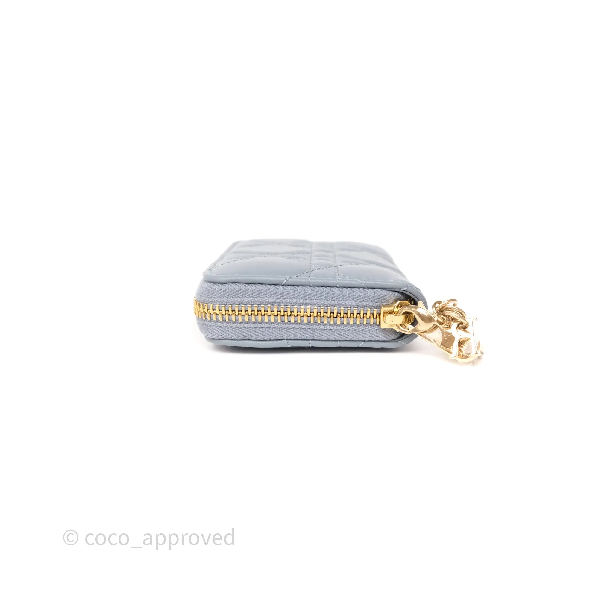 Dior Small Lady Dior Voyageur Coin Purse Cloud Blue Lambskin Cannage