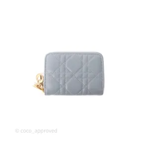 Dior Small Lady Dior Voyageur Coin Purse Cloud Blue Lambskin Cannage