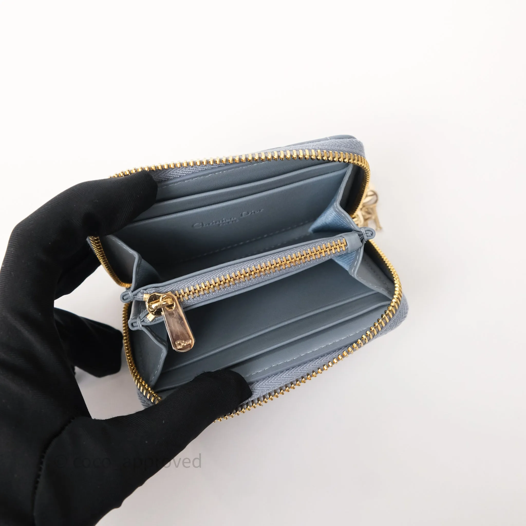 Dior Small Lady Dior Voyageur Coin Purse Cloud Blue Lambskin Cannage