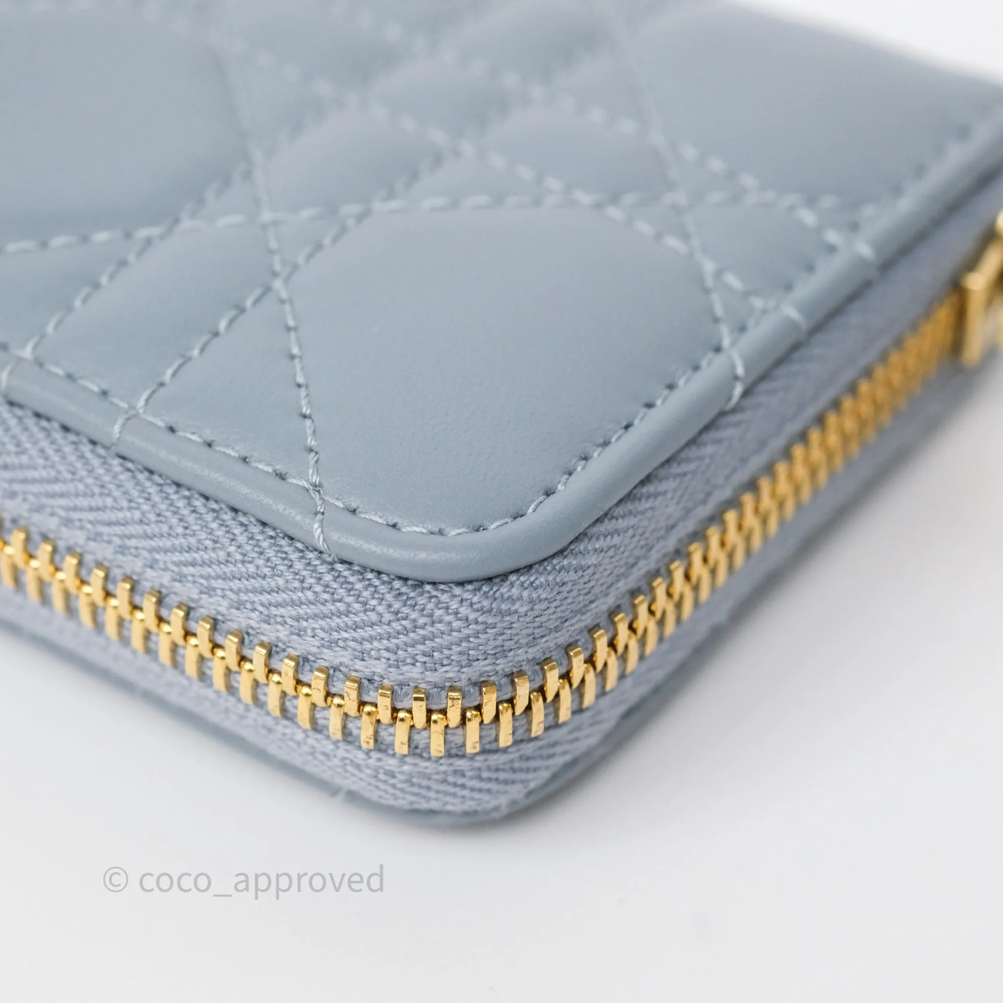 Dior Small Lady Dior Voyageur Coin Purse Cloud Blue Lambskin Cannage
