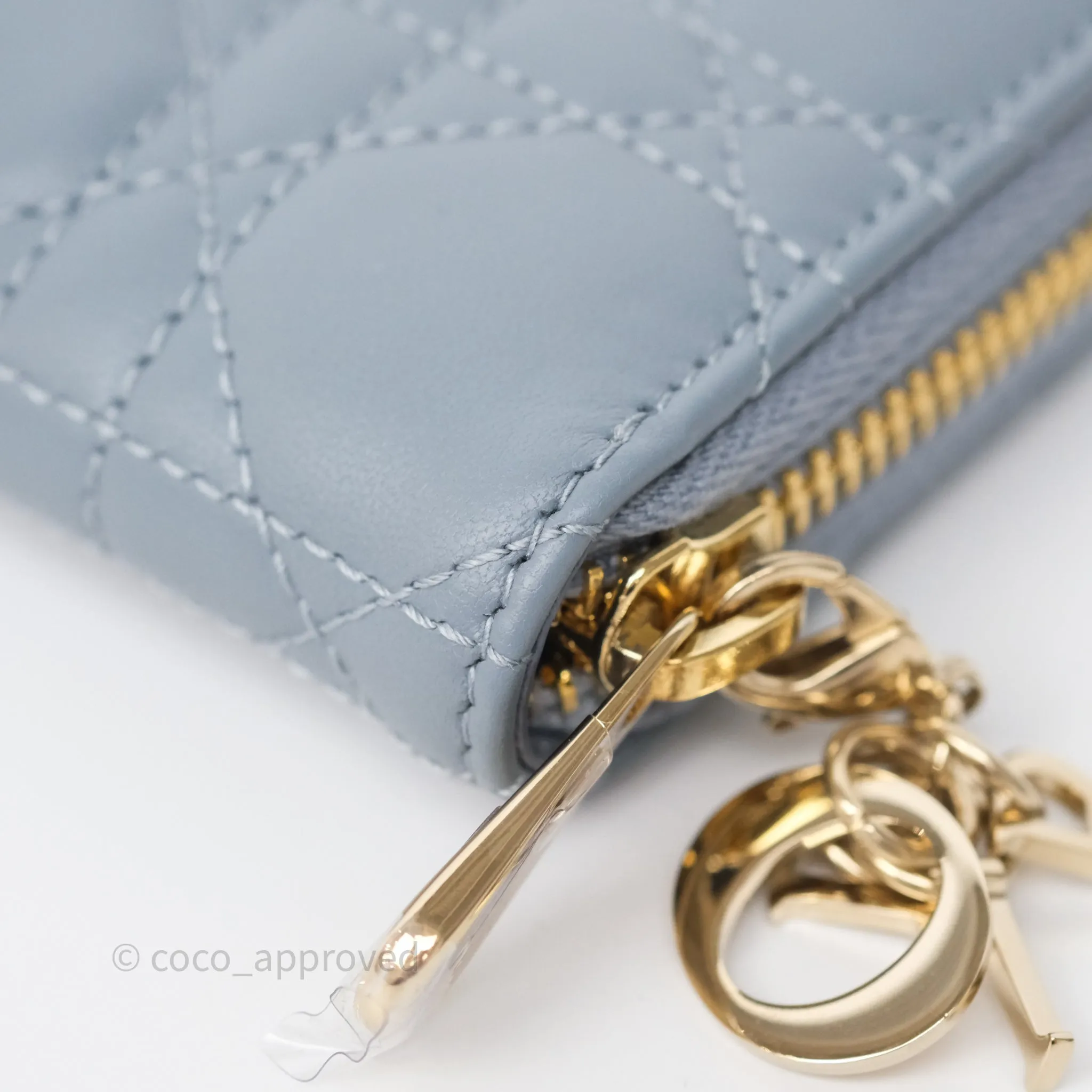 Dior Small Lady Dior Voyageur Coin Purse Cloud Blue Lambskin Cannage