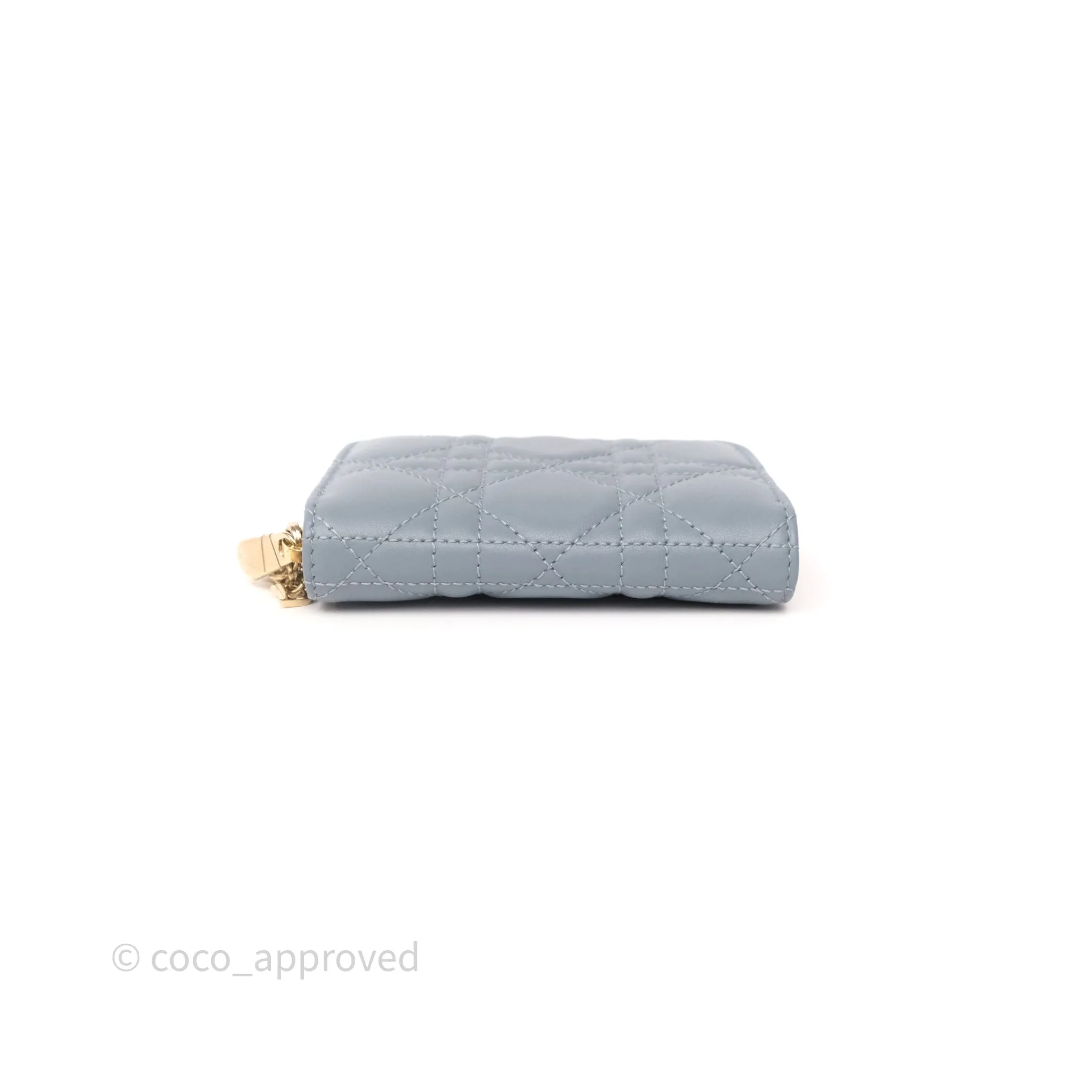 Dior Small Lady Dior Voyageur Coin Purse Cloud Blue Lambskin Cannage